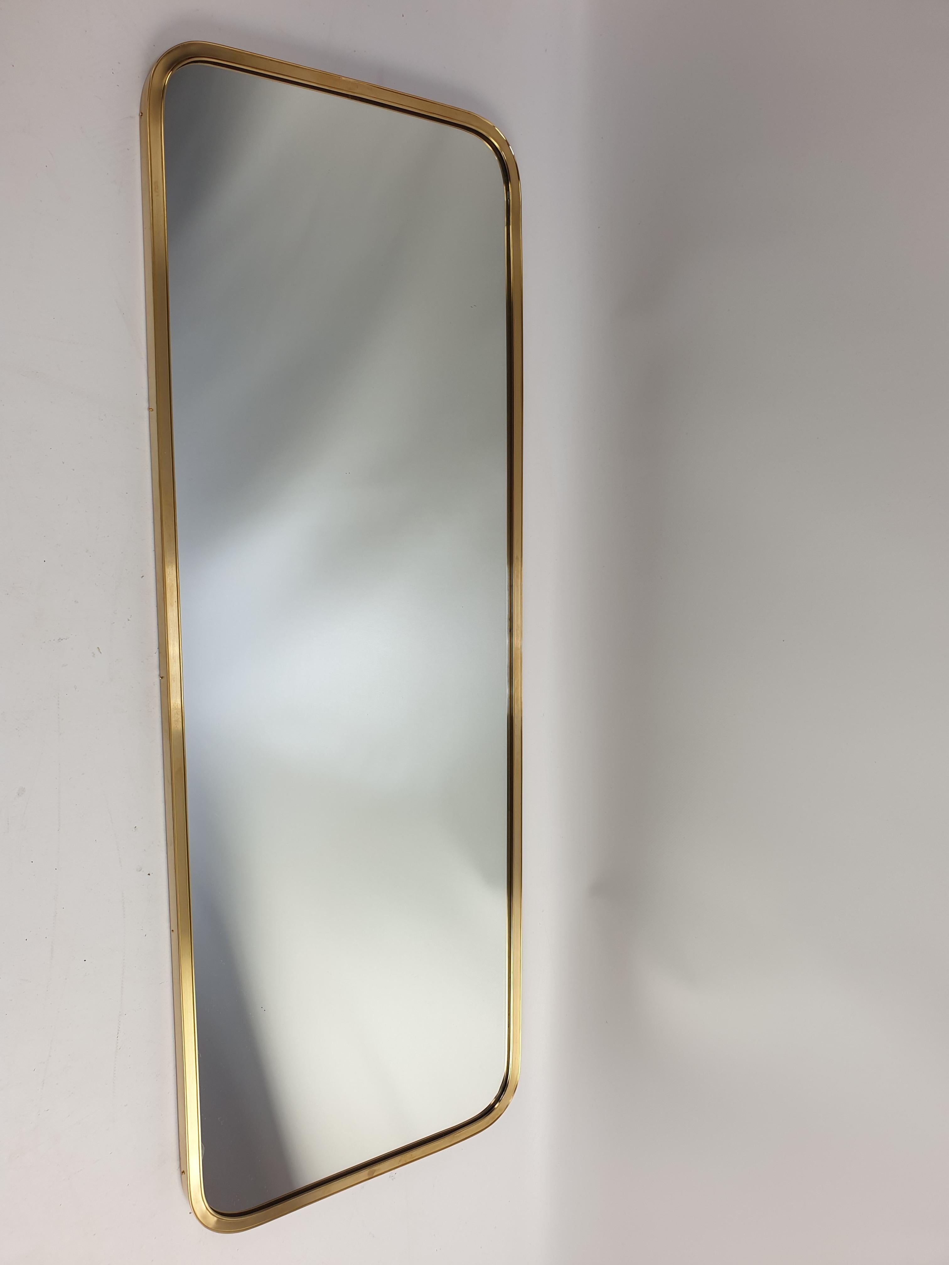 Mid-Century Modern Italian Wall Mirror in Crystal with Brass Frame, 1950s