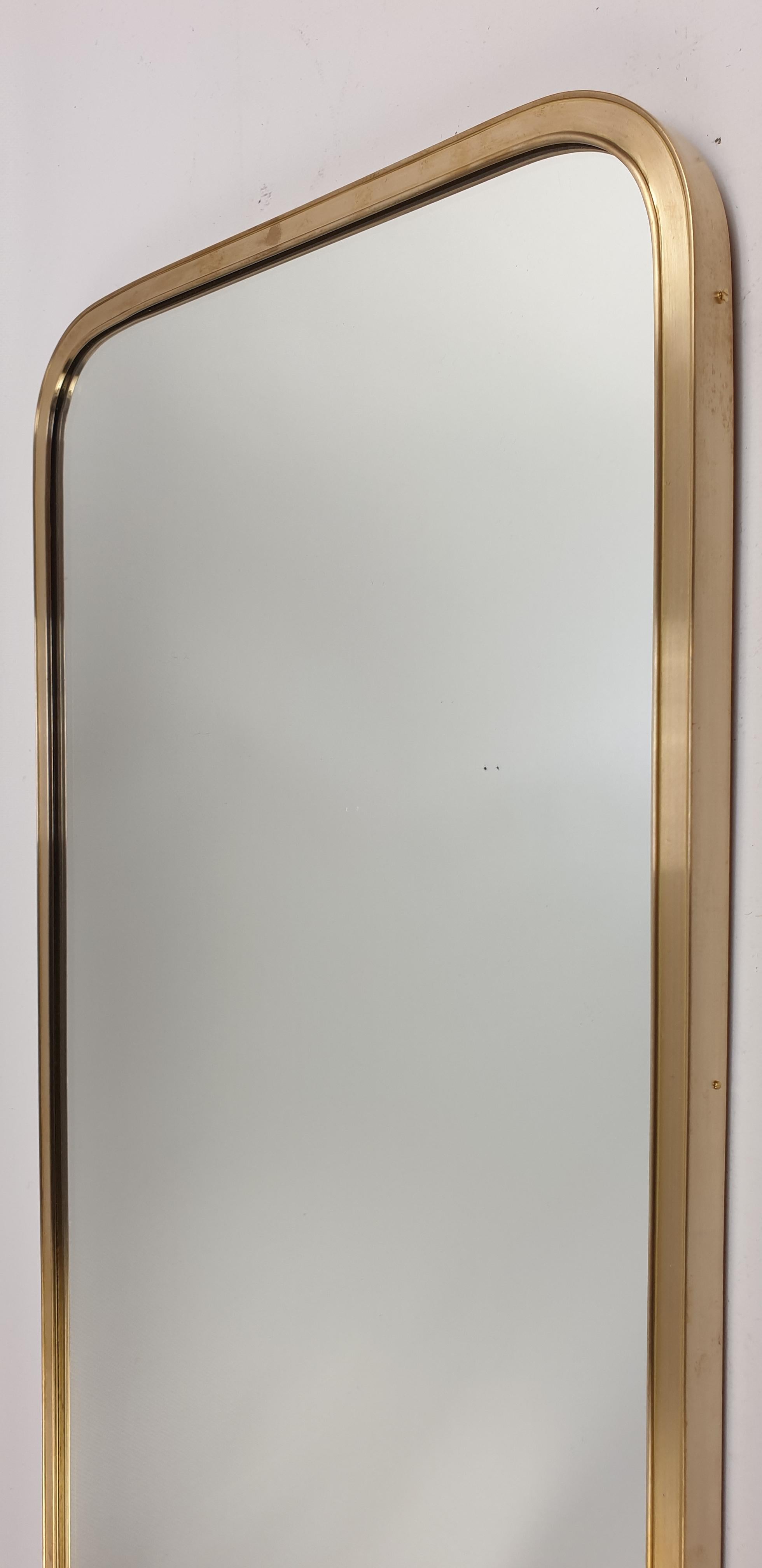 Hand-Crafted Italian Wall Mirror in Crystal with Brass Frame, 1950s
