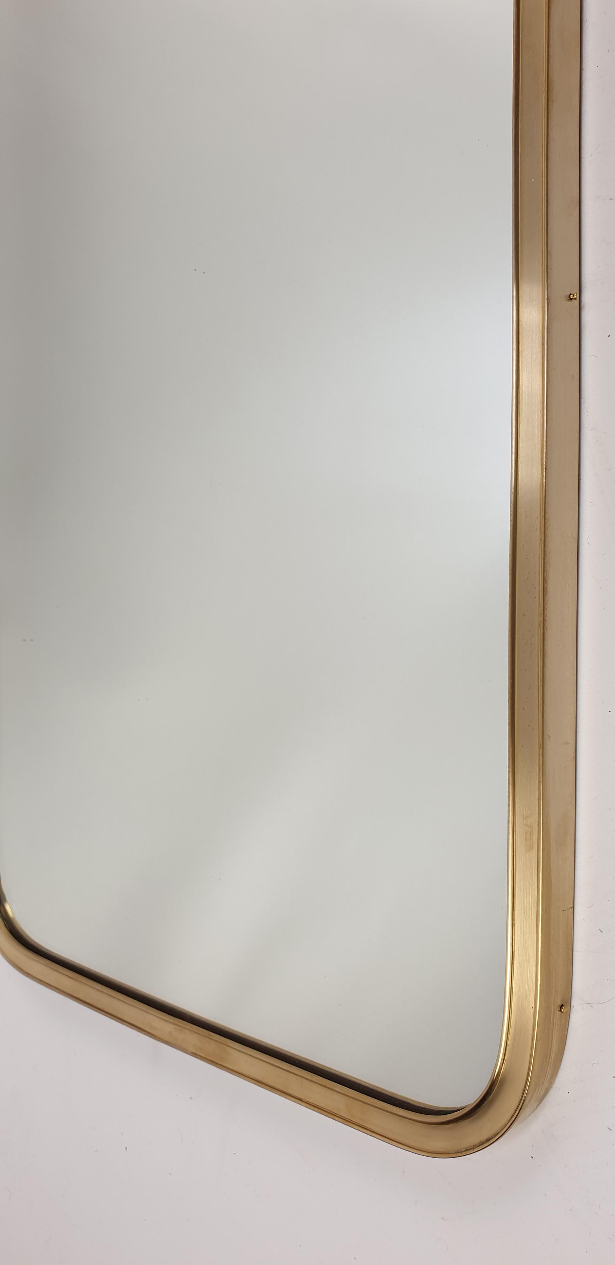 Mid-20th Century Italian Wall Mirror in Crystal with Brass Frame, 1950s