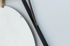 Italian Wall Mirror in Iron, Brass and Leather