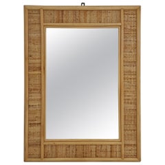 Italian Wall Mirror in Rattan and Bamboo, 1980
s