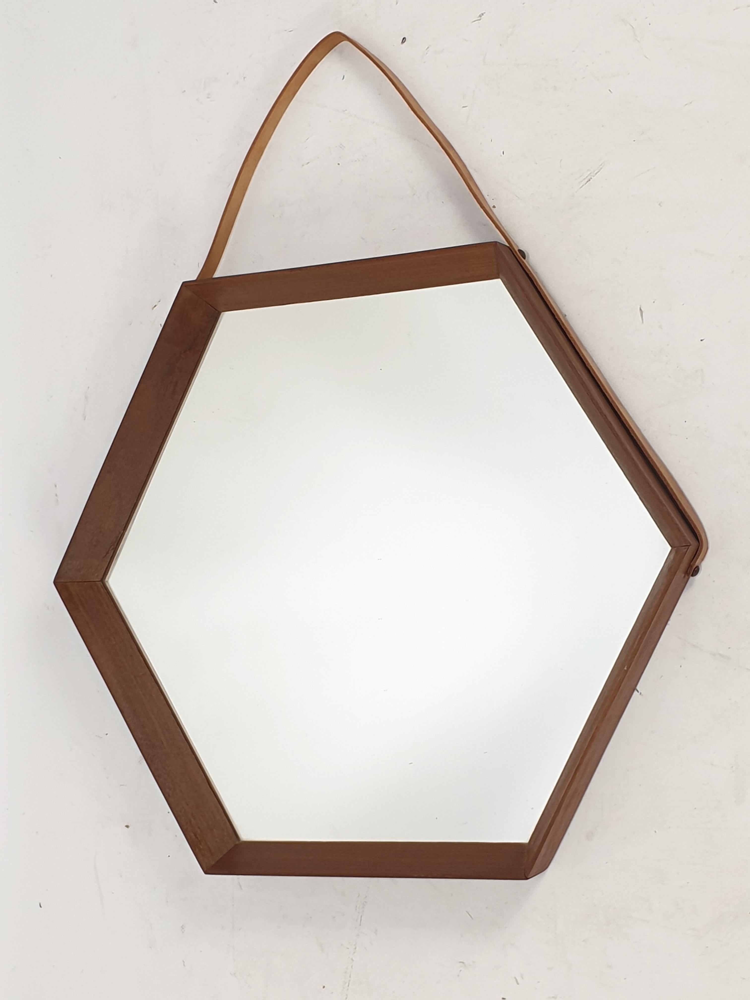 Mid-Century Modern Italian Wall Mirror in Teak, 1950s