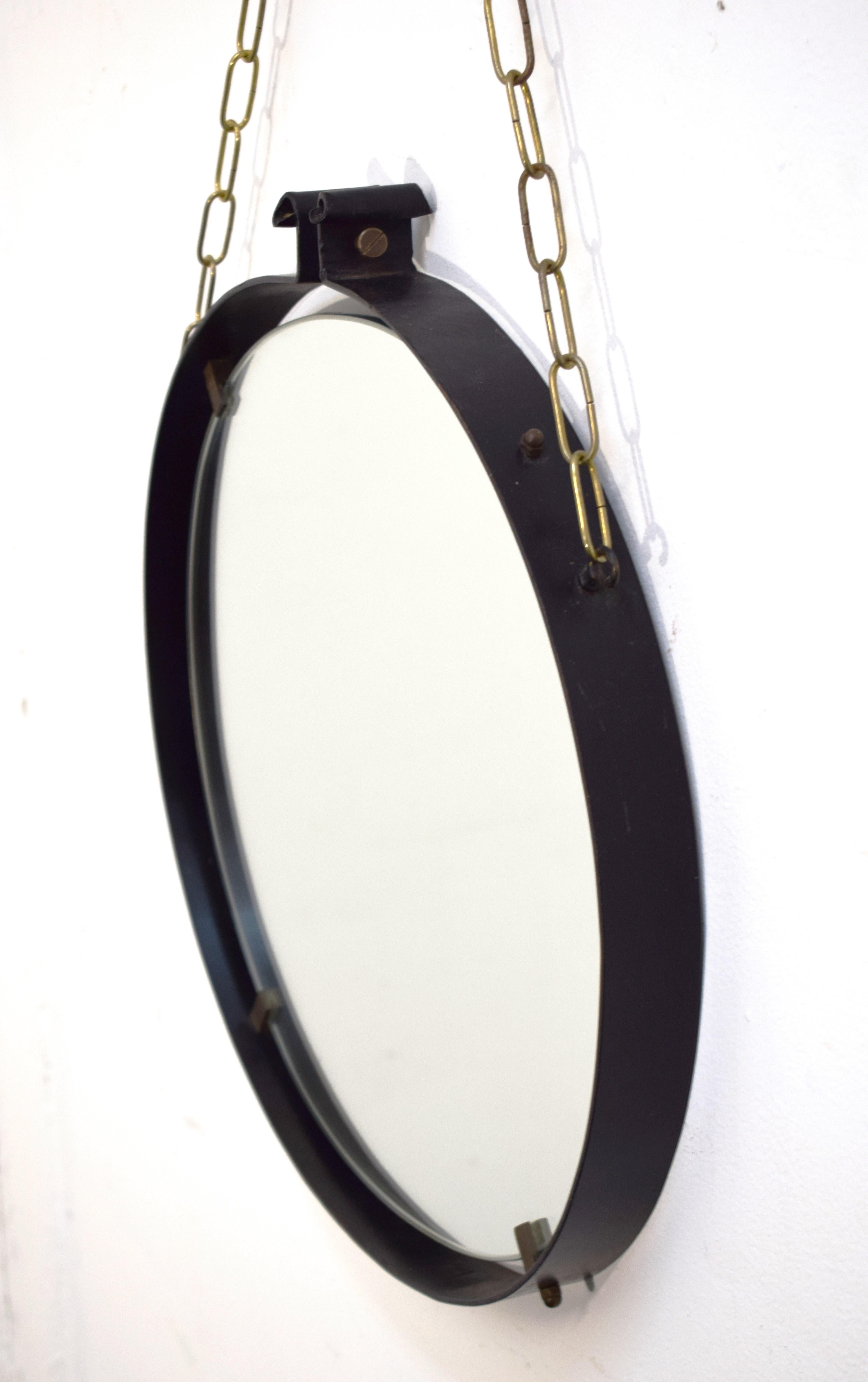 Mid-20th Century Italian wall mirror, iron, brass and glass, 1960s For Sale