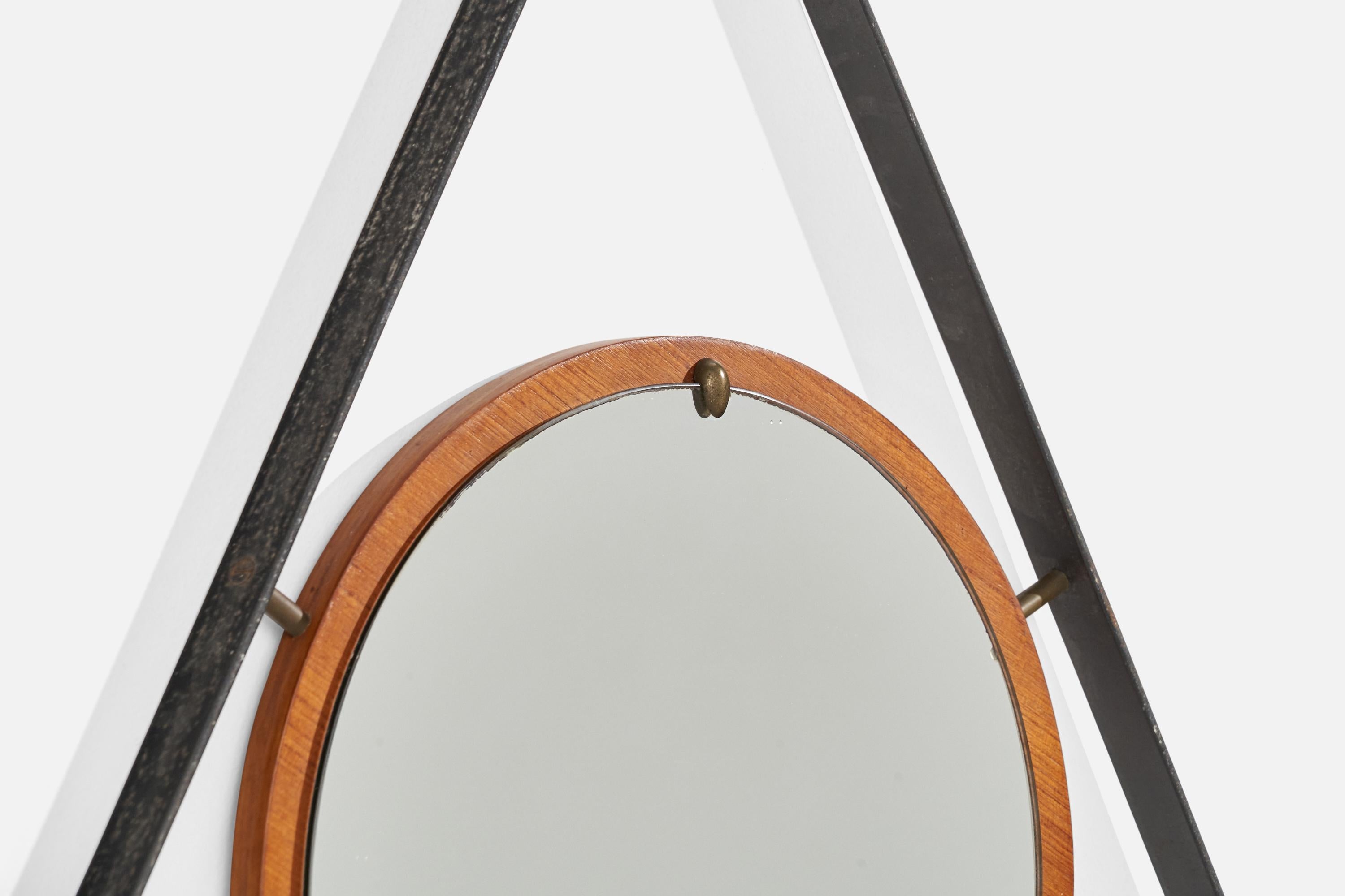 Italian, Wall Mirror, Lacquered Metal, Brass, Wood, Mirror Glass, Italy, 1950s For Sale 2