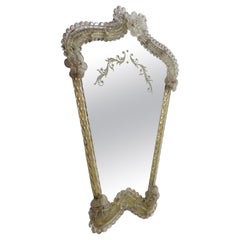 Italian Wall Mirror Murano Glass Frame Rocaille Patterns, circa 1940
