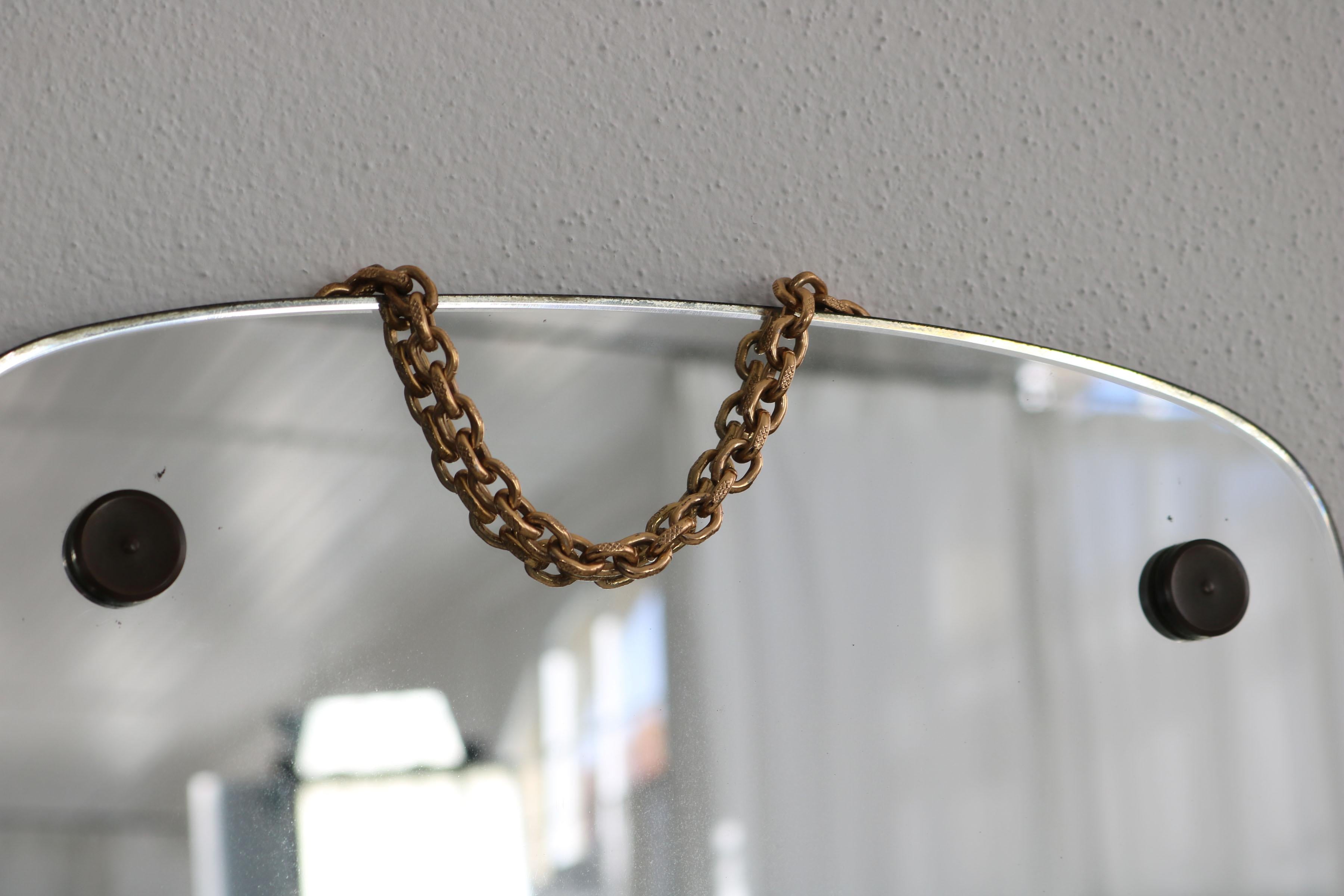  Italian wall mirror with brass chain, 1950s. For Sale 10
