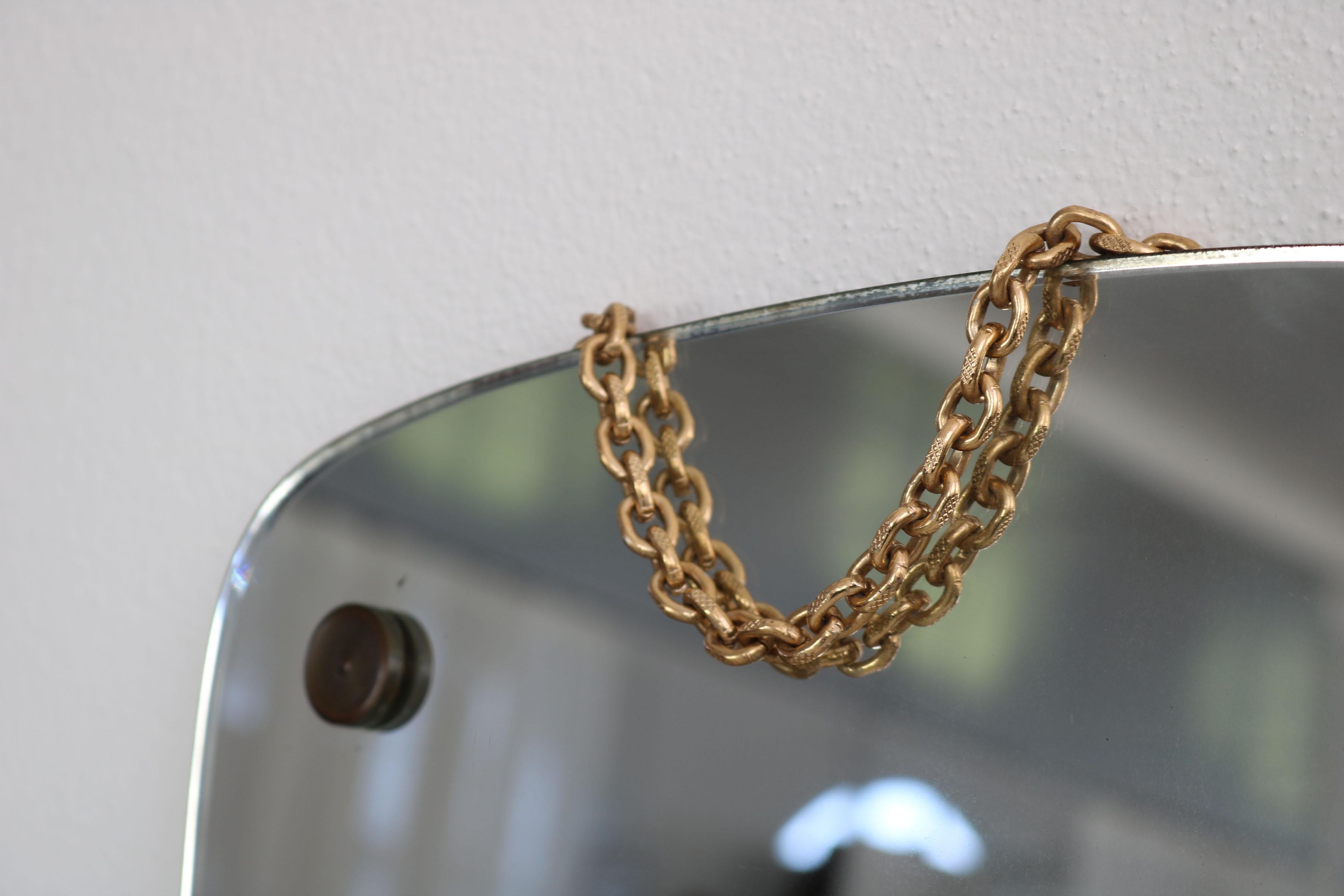  Italian wall mirror with brass chain, 1950s. For Sale 1