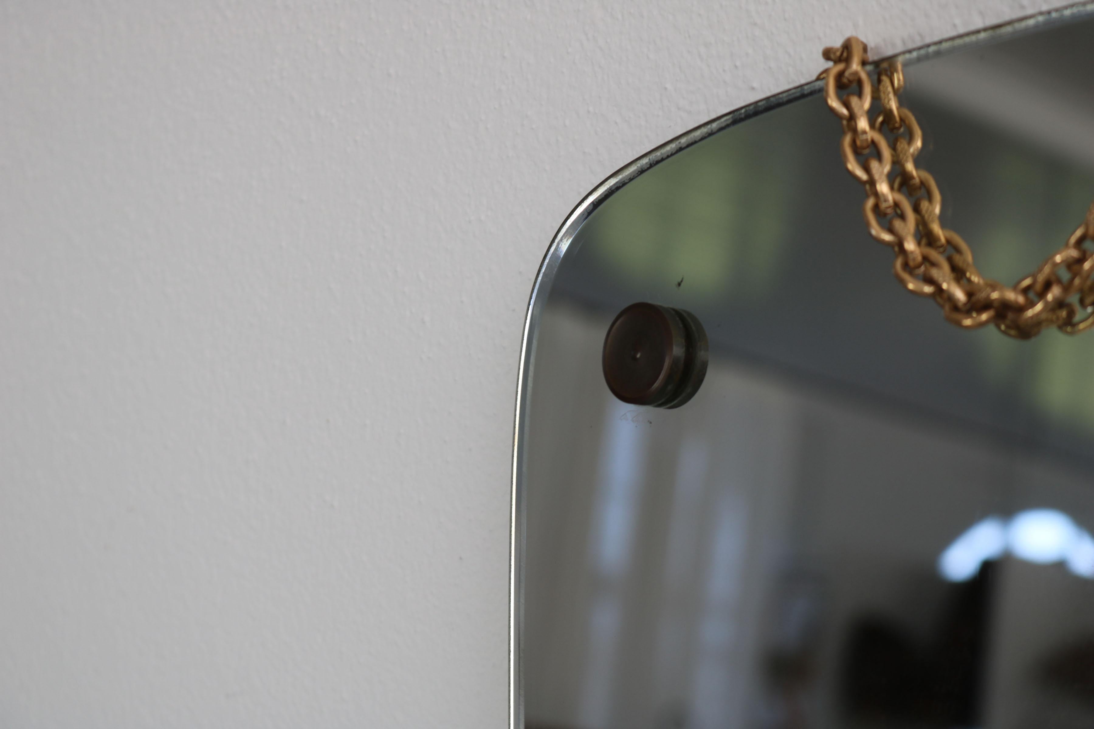  Italian wall mirror with brass chain, 1950s. For Sale 2