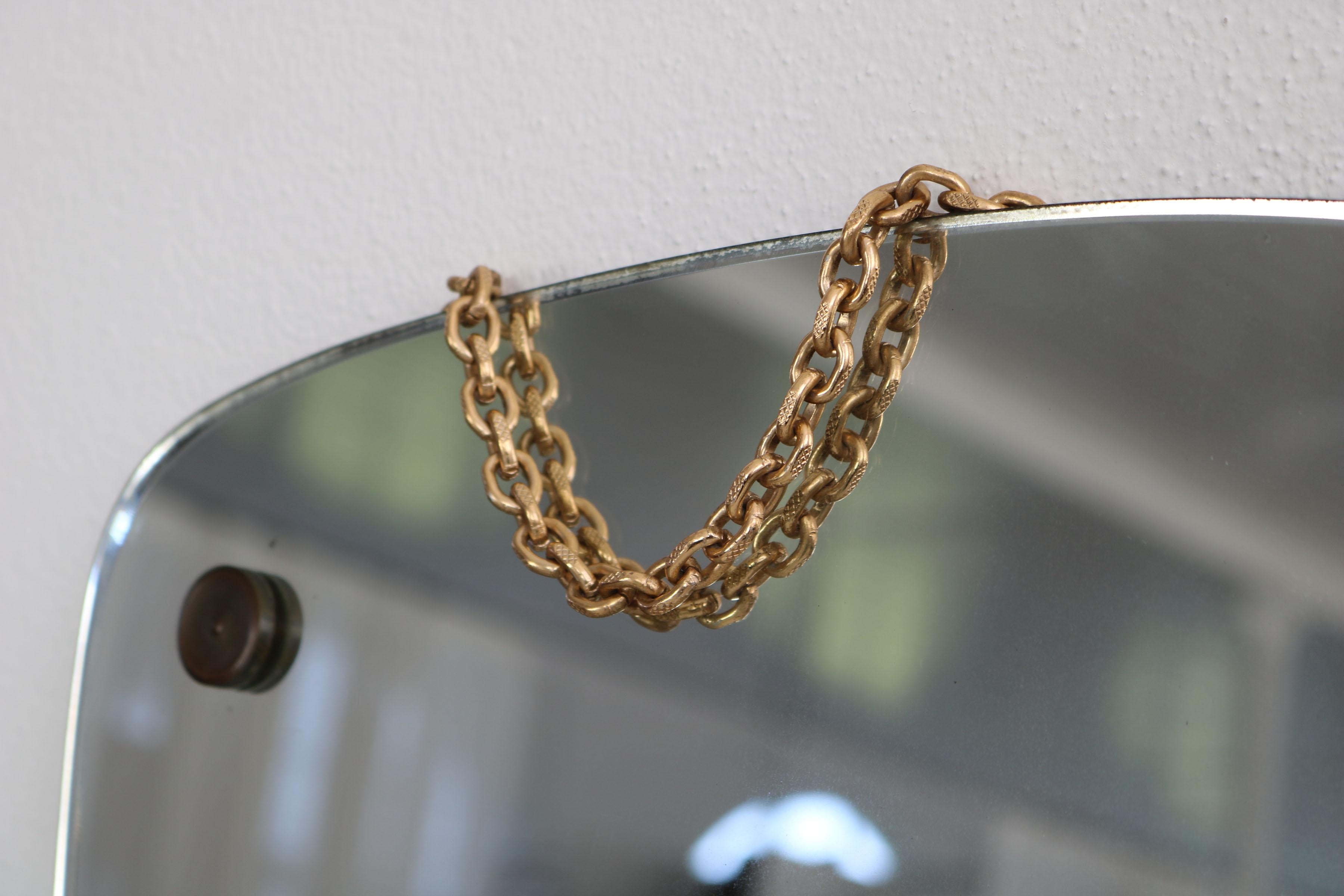  Italian wall mirror with brass chain, 1950s. For Sale 3
