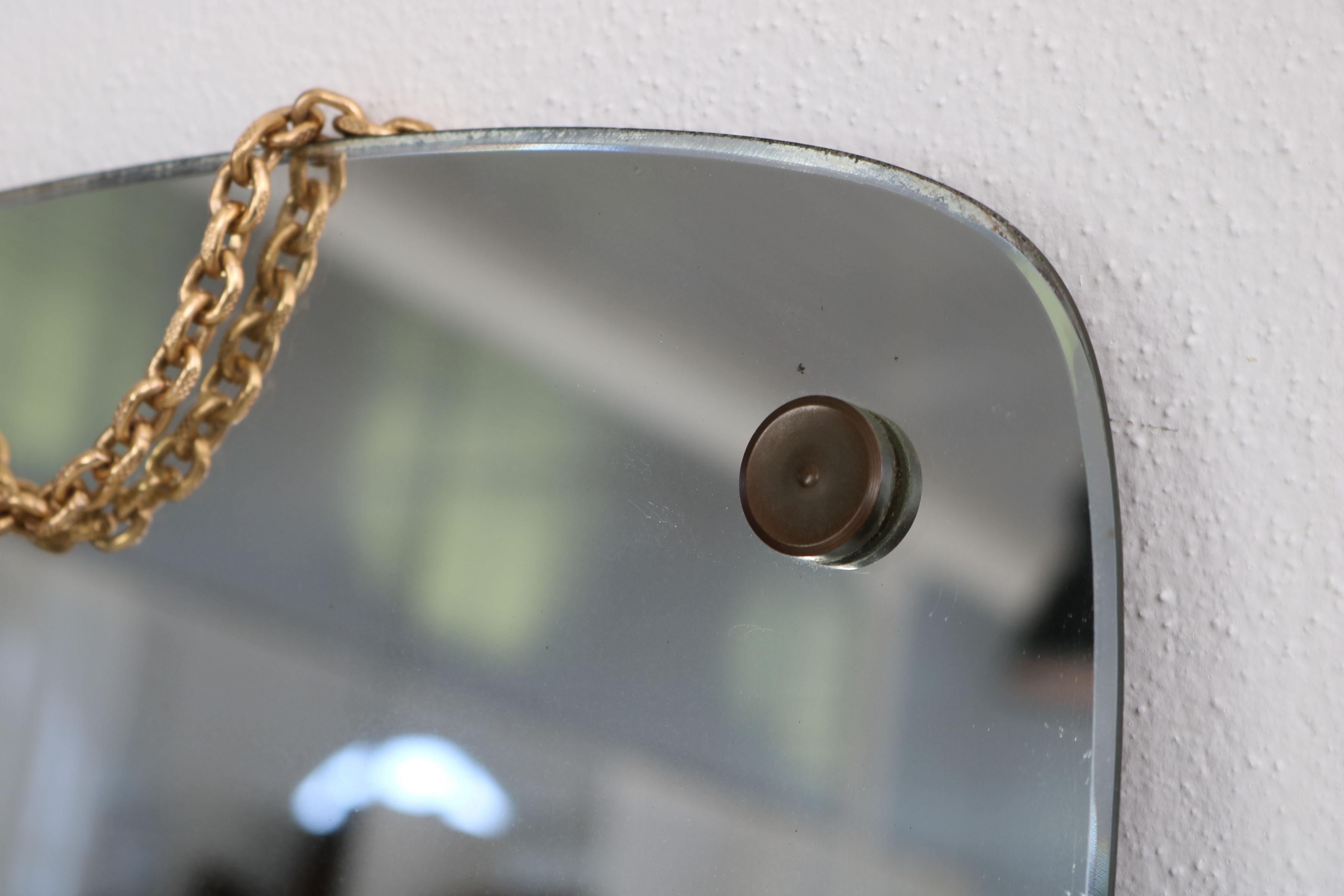  Italian wall mirror with brass chain, 1950s. For Sale 4