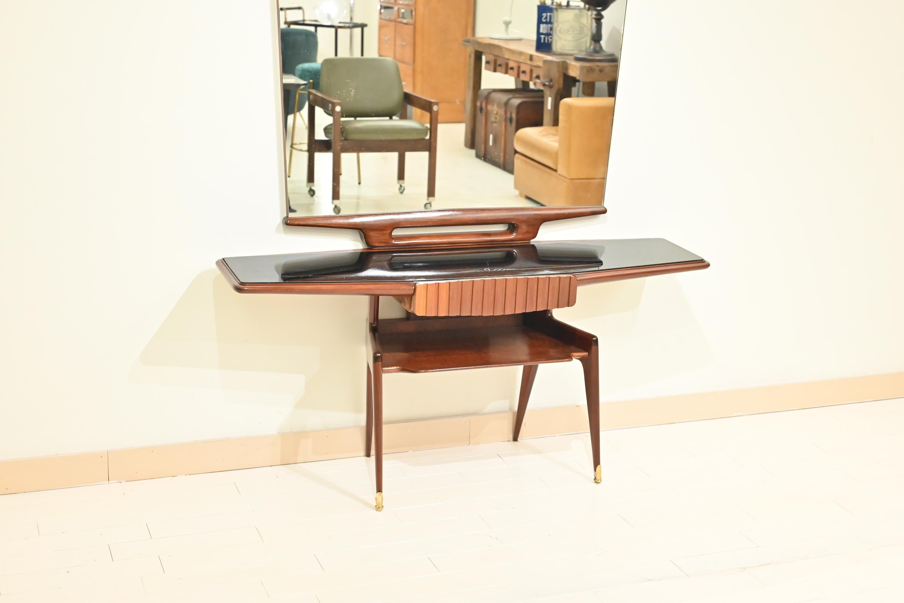 Mid-Century Modern Italian Wall Mirror With Console 1950's For Sale