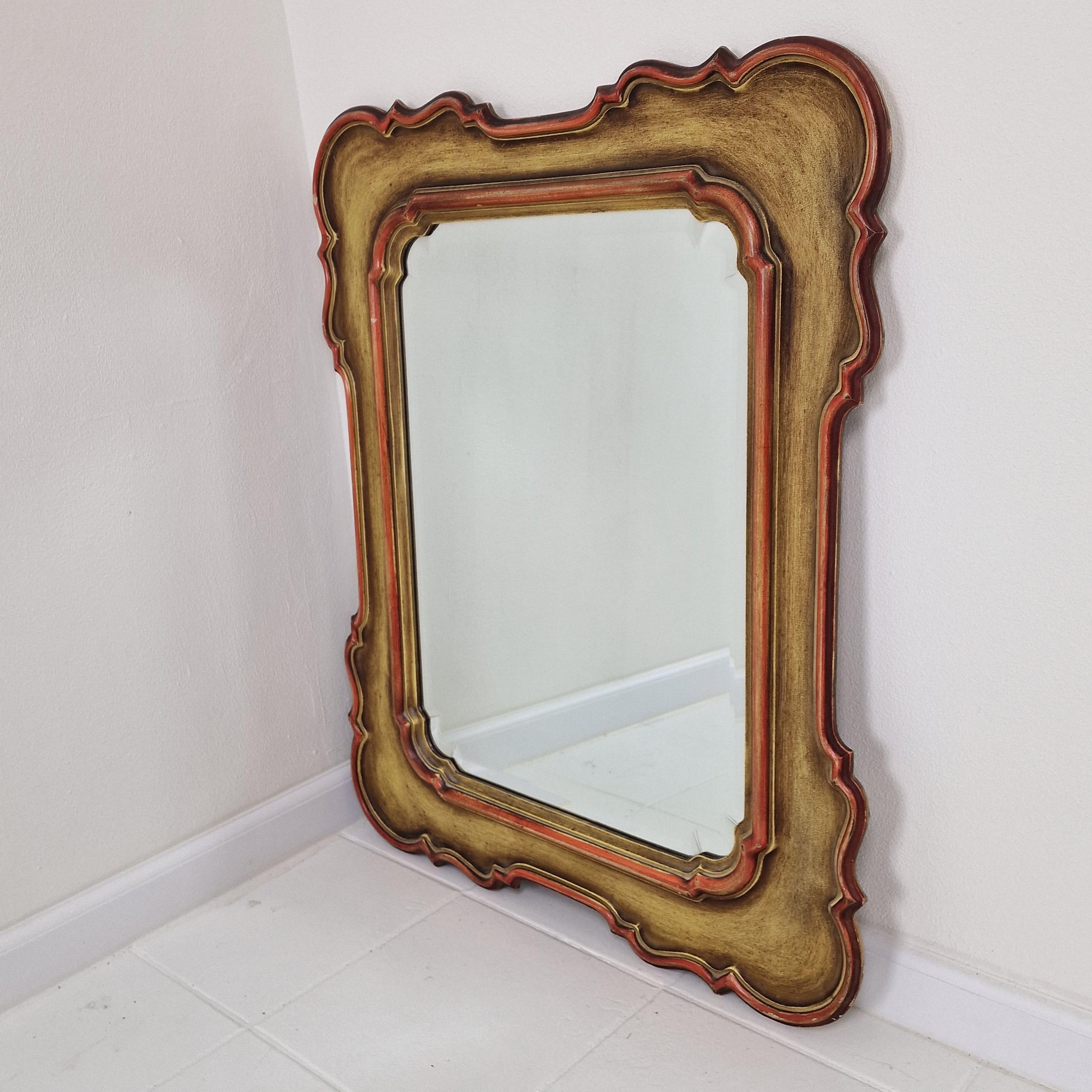 Mid-Century Modern Italian Wall Mirror with Facet Cut Glass, 1900s For Sale