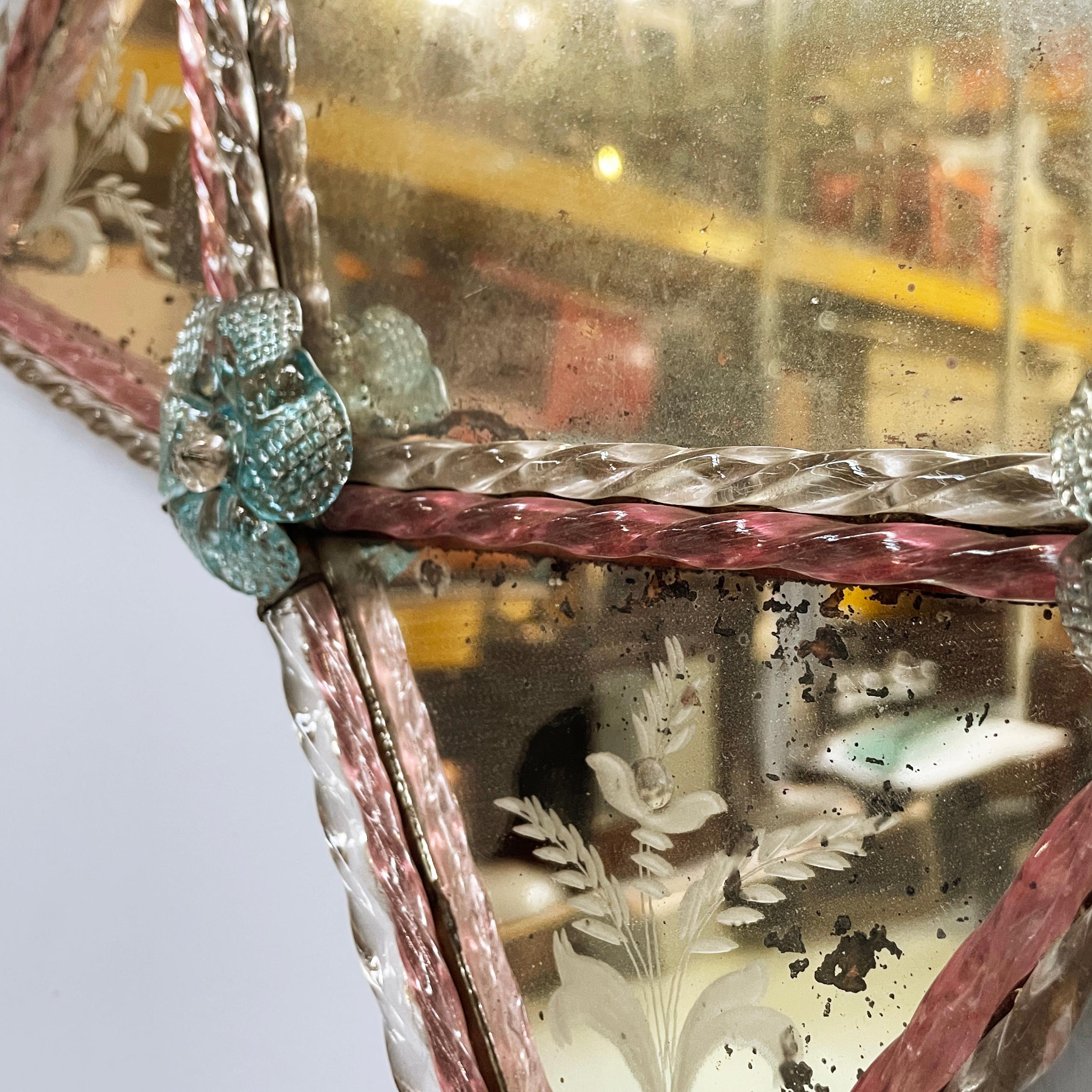 Italian wall mirror with glass decoration and acid etchings, 1980s 5
