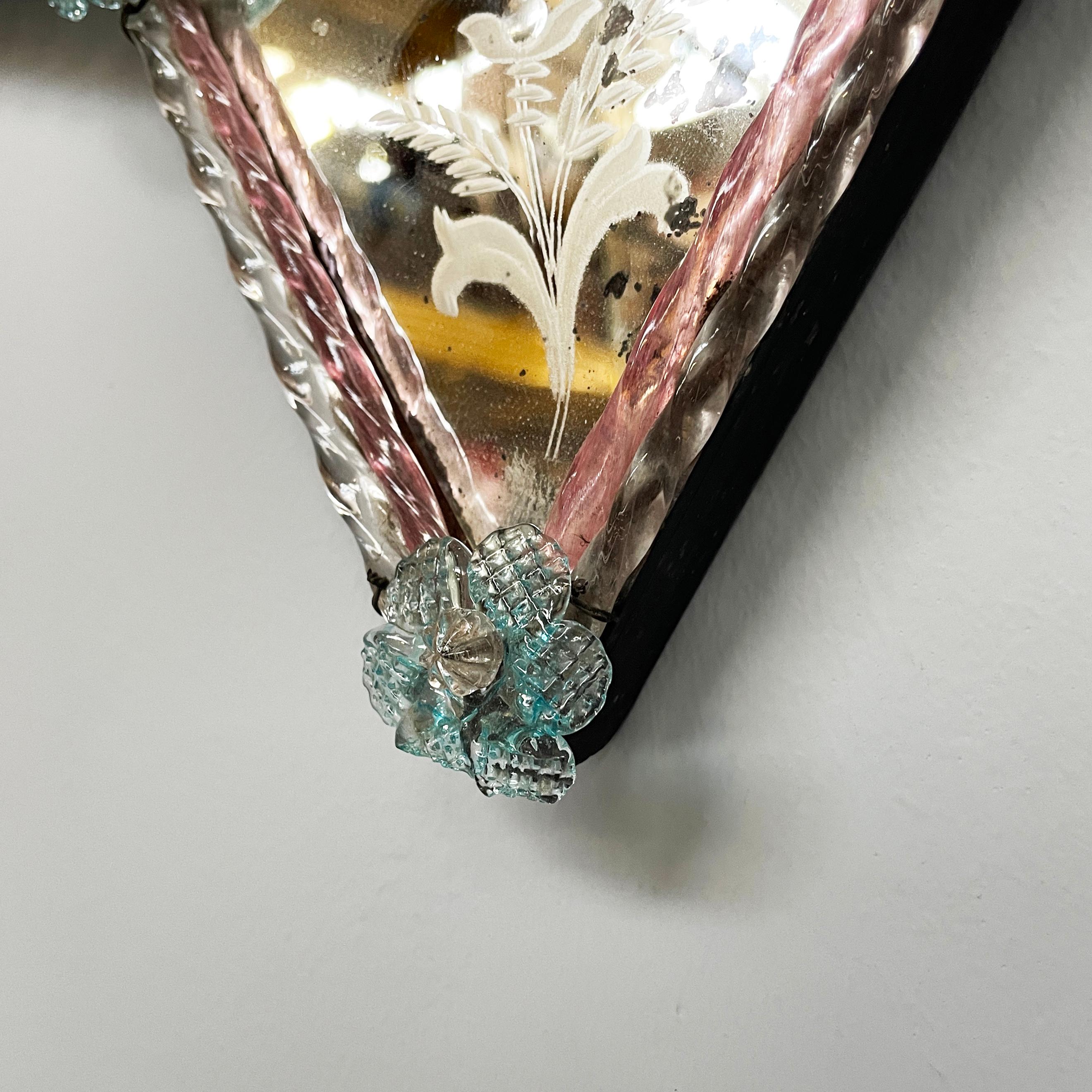 Italian wall mirror with glass decoration and acid etchings, 1980s 6