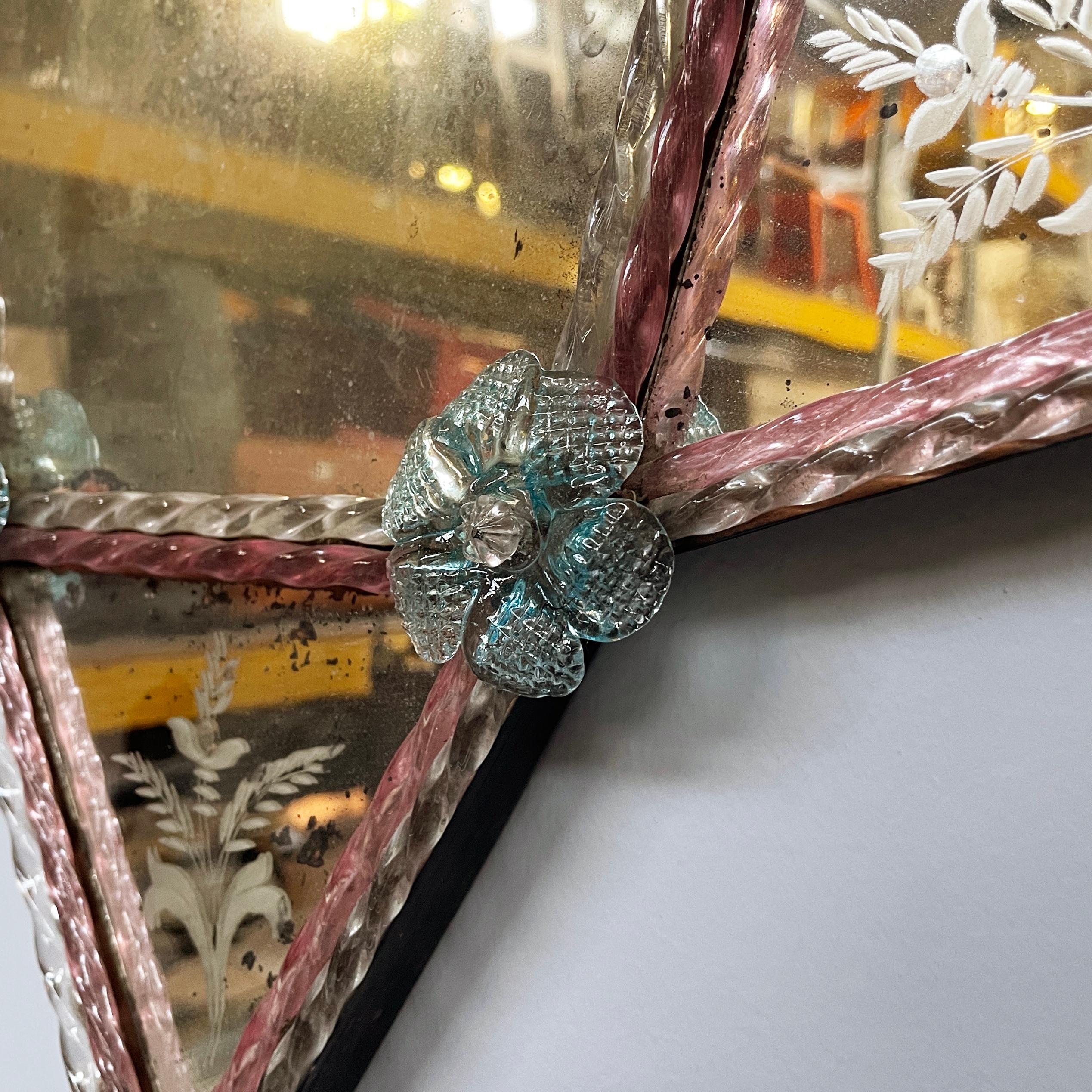 Italian wall mirror with glass decoration and acid etchings, 1980s 7