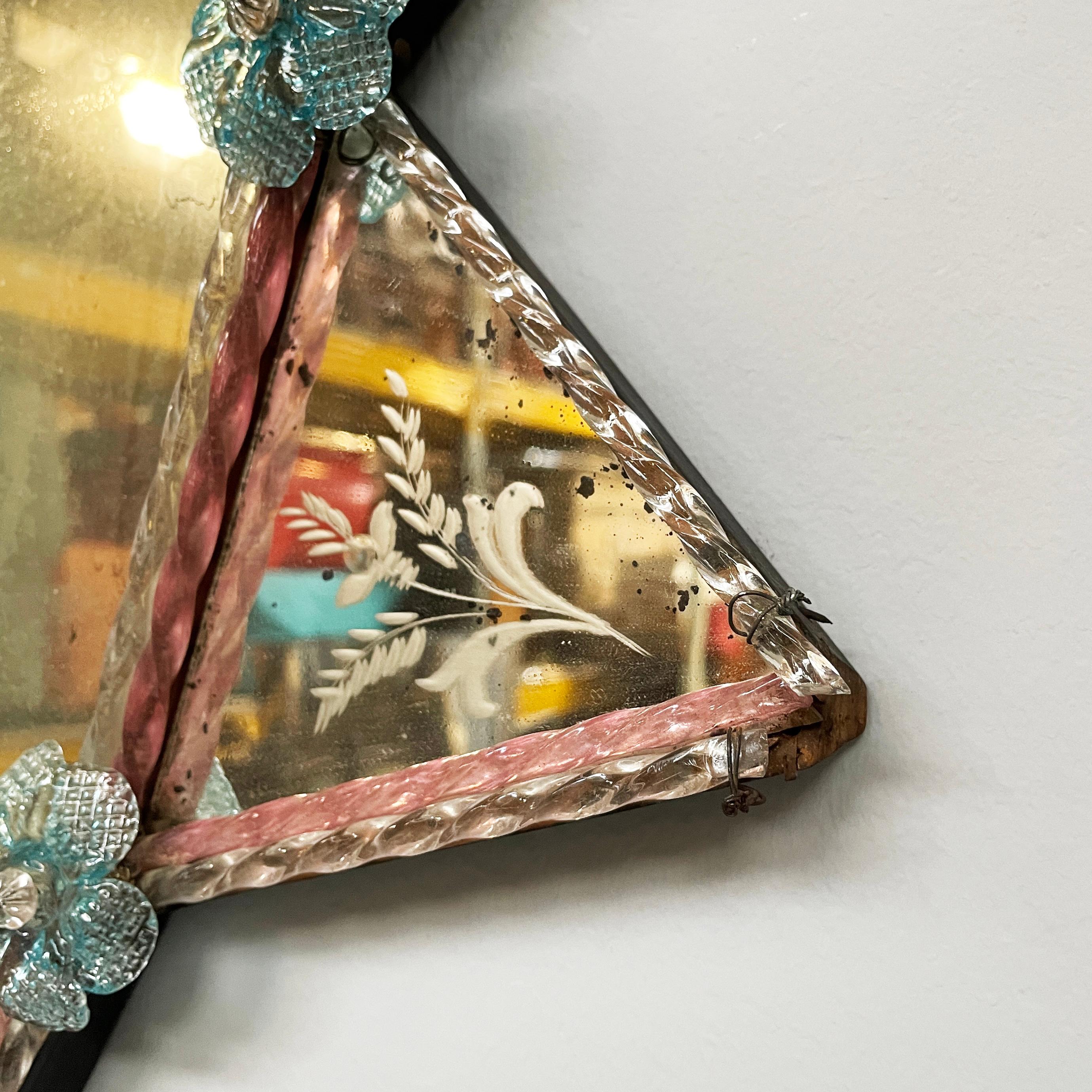 Italian wall mirror with glass decoration and acid etchings, 1980s 8