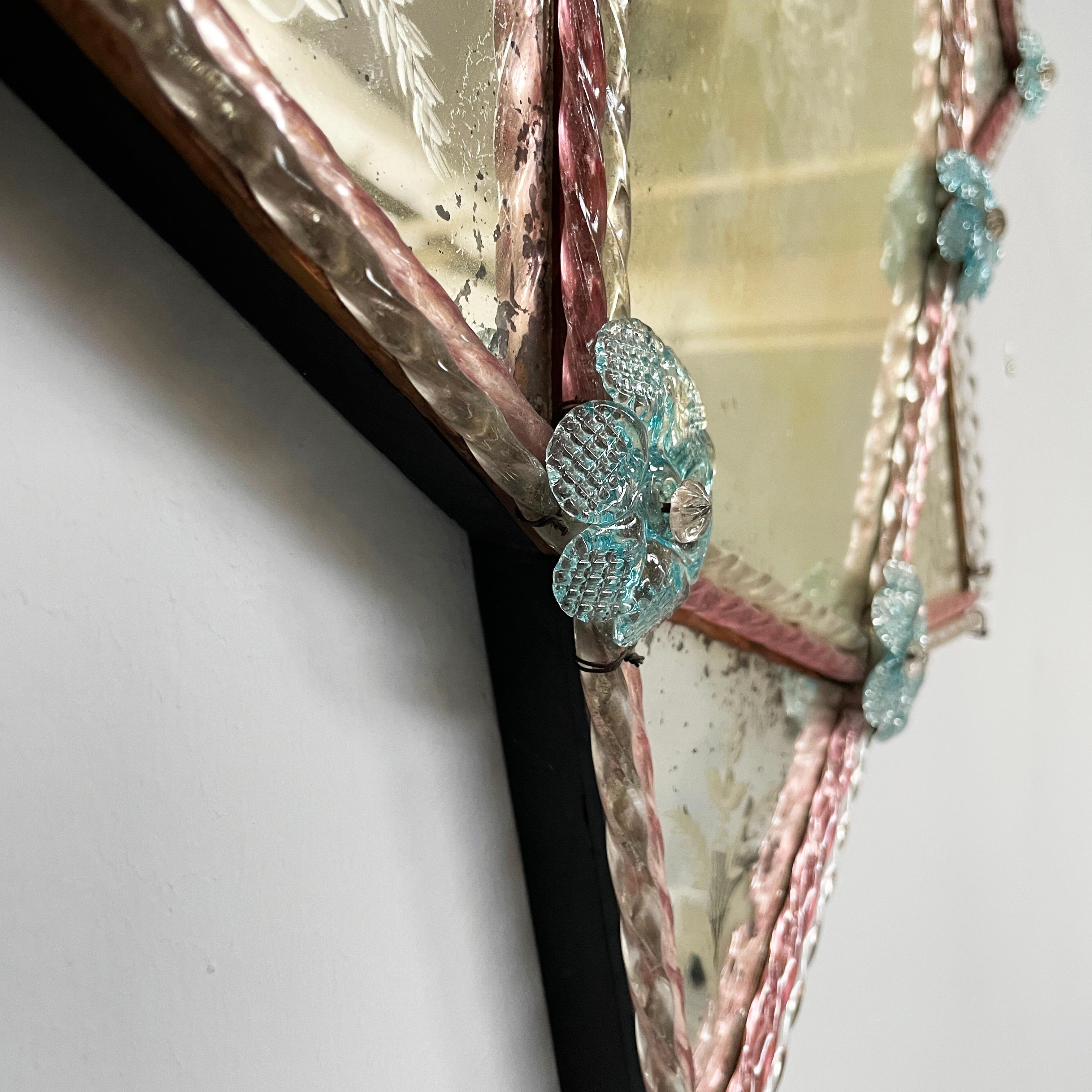 Italian wall mirror with glass decoration and acid etchings, 1980s 10