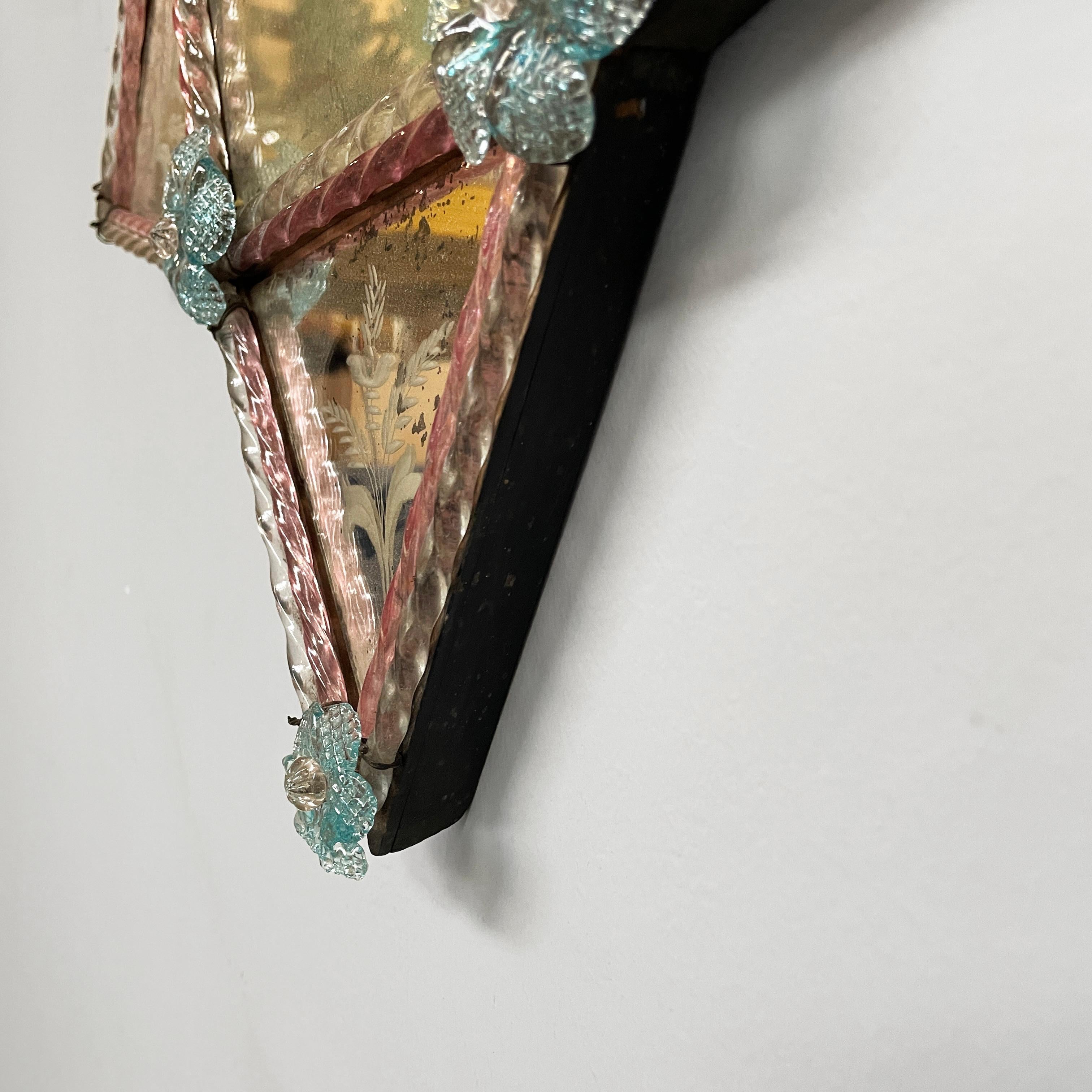 Italian wall mirror with glass decoration and acid etchings, 1980s 11