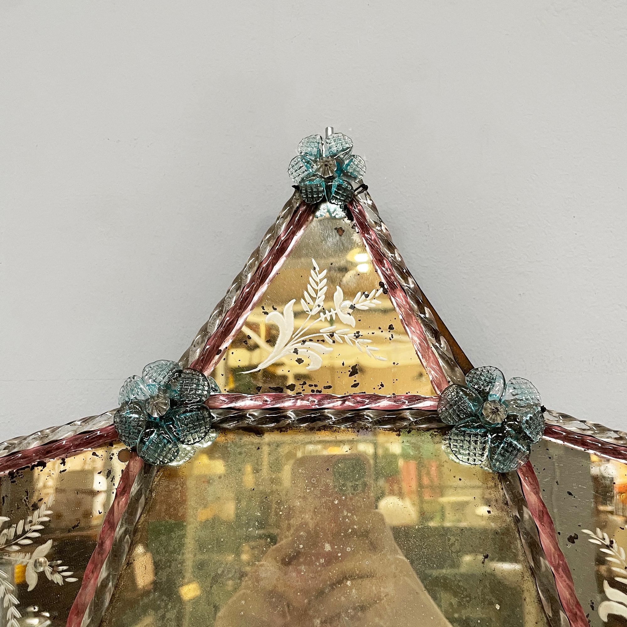 Late 20th Century Italian wall mirror with glass decoration and acid etchings, 1980s