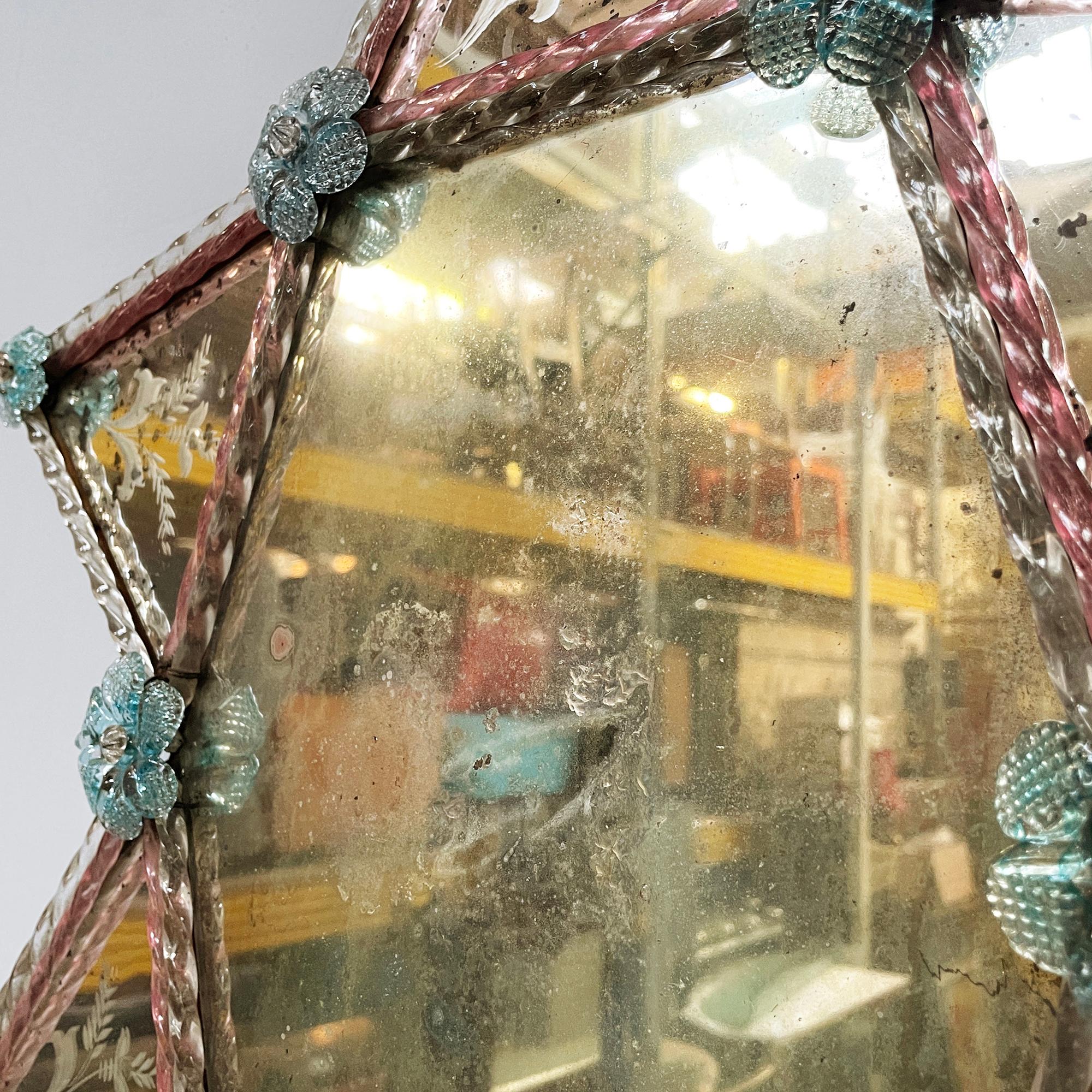 Italian wall mirror with glass decoration and acid etchings, 1980s 1