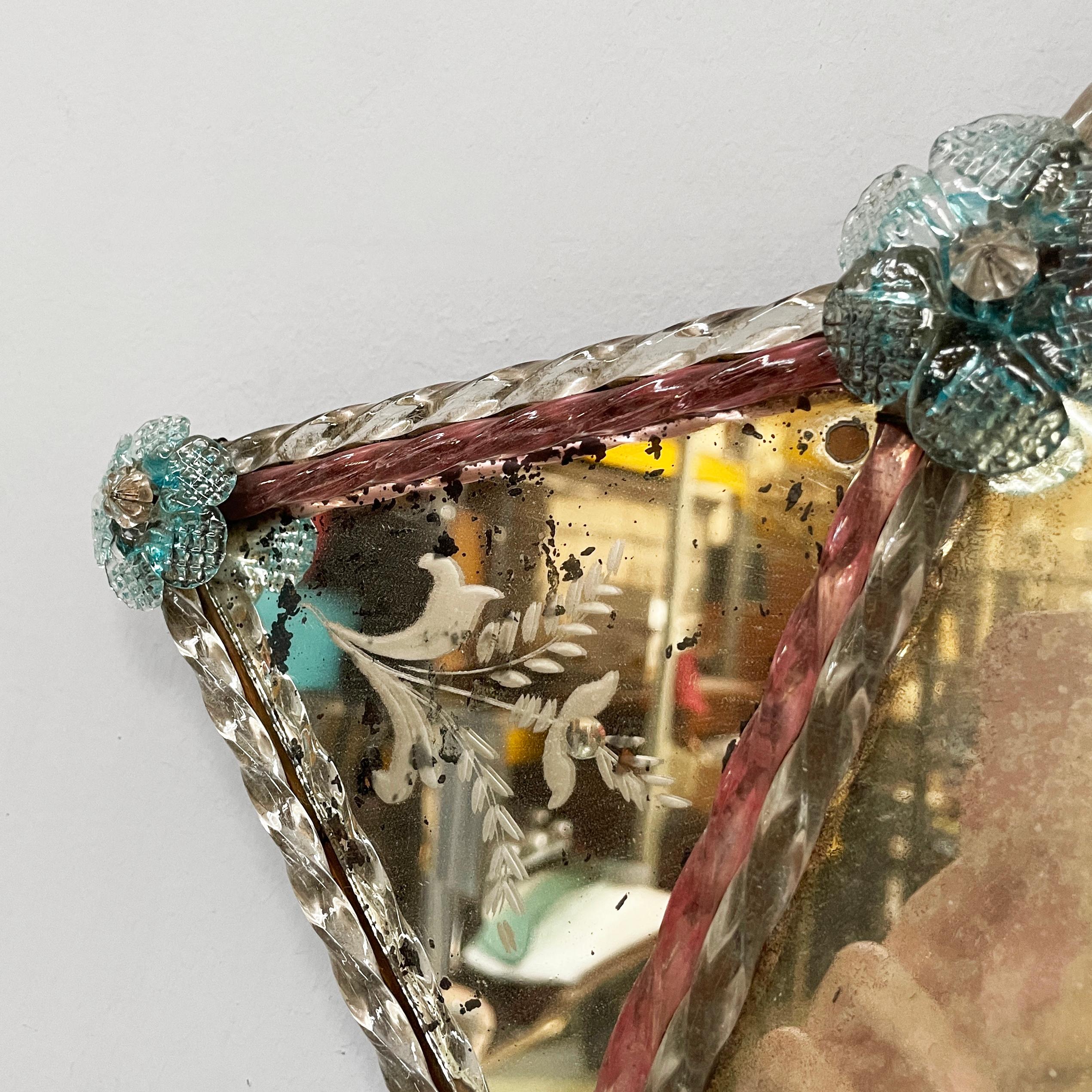 Italian wall mirror with glass decoration and acid etchings, 1980s 3