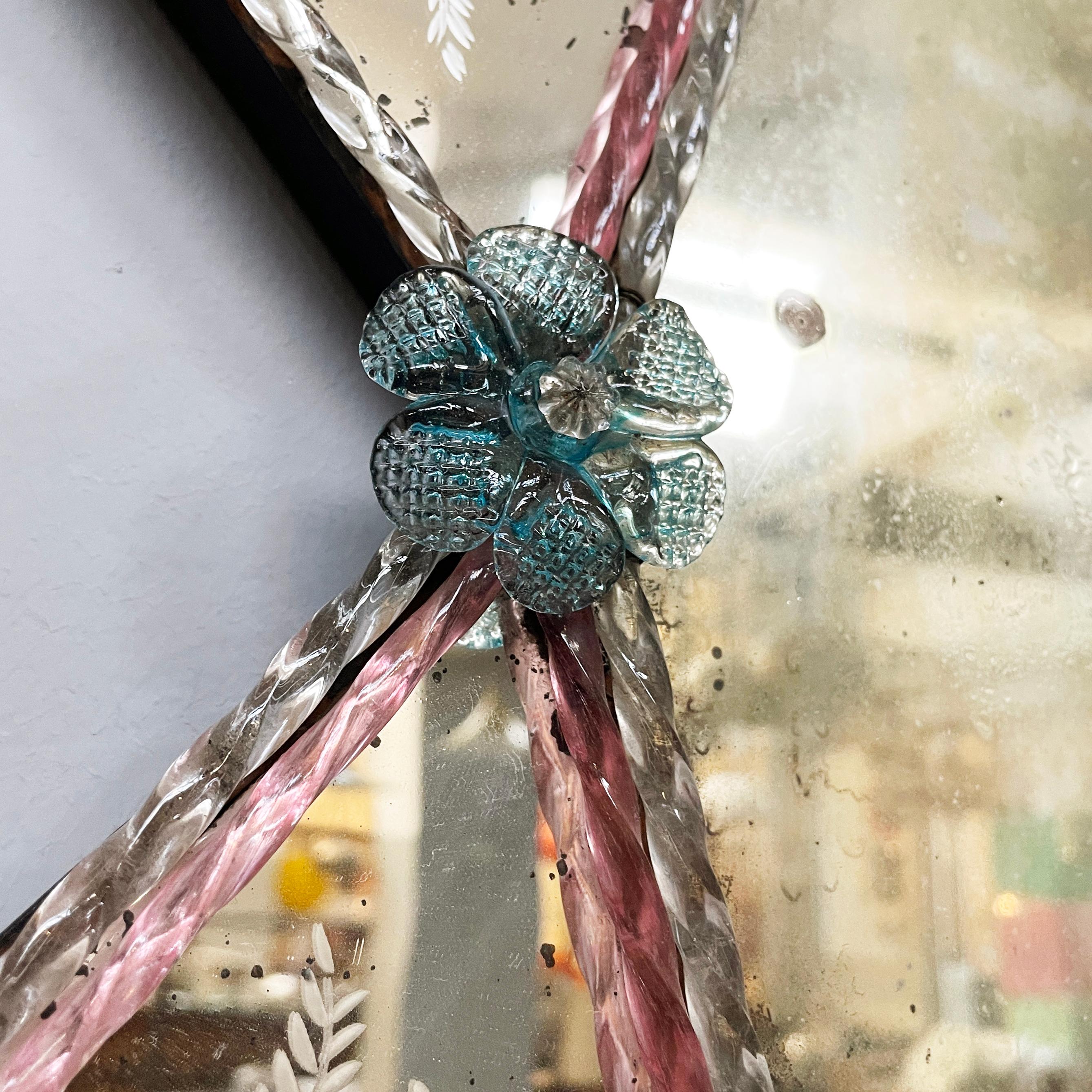 Italian wall mirror with glass decoration and acid etchings, 1980s 4