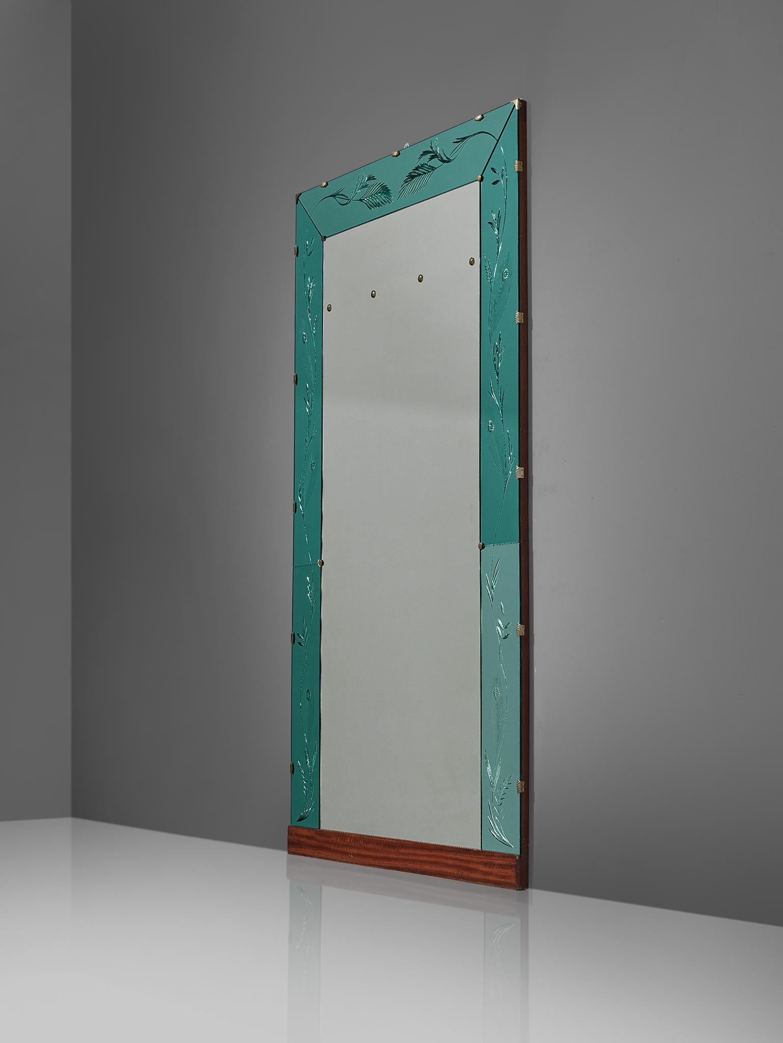 Mid-Century Modern Italian Wall Mirror with Green Ledge, 1950s