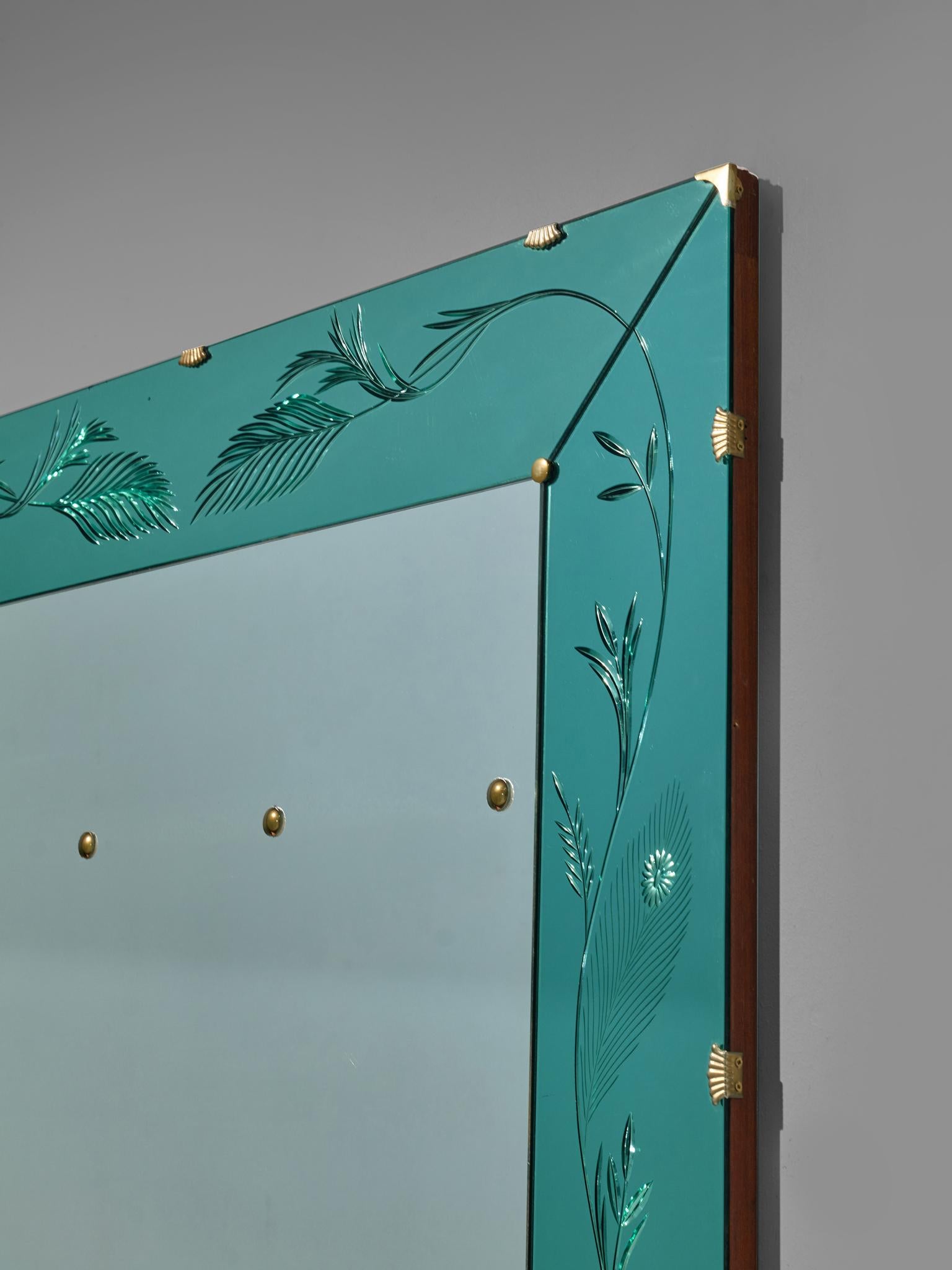 Italian Wall Mirror with Green Ledge, 1950s In Good Condition In Waalwijk, NL