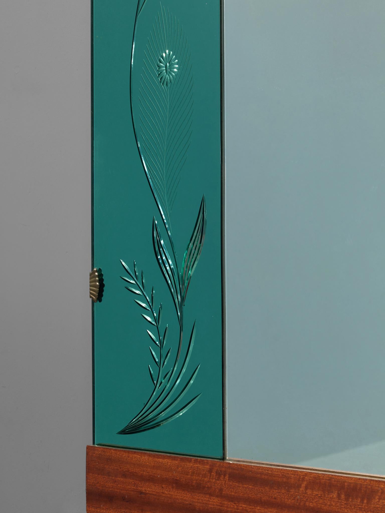 Mid-20th Century Italian Wall Mirror with Green Ledge, 1950s