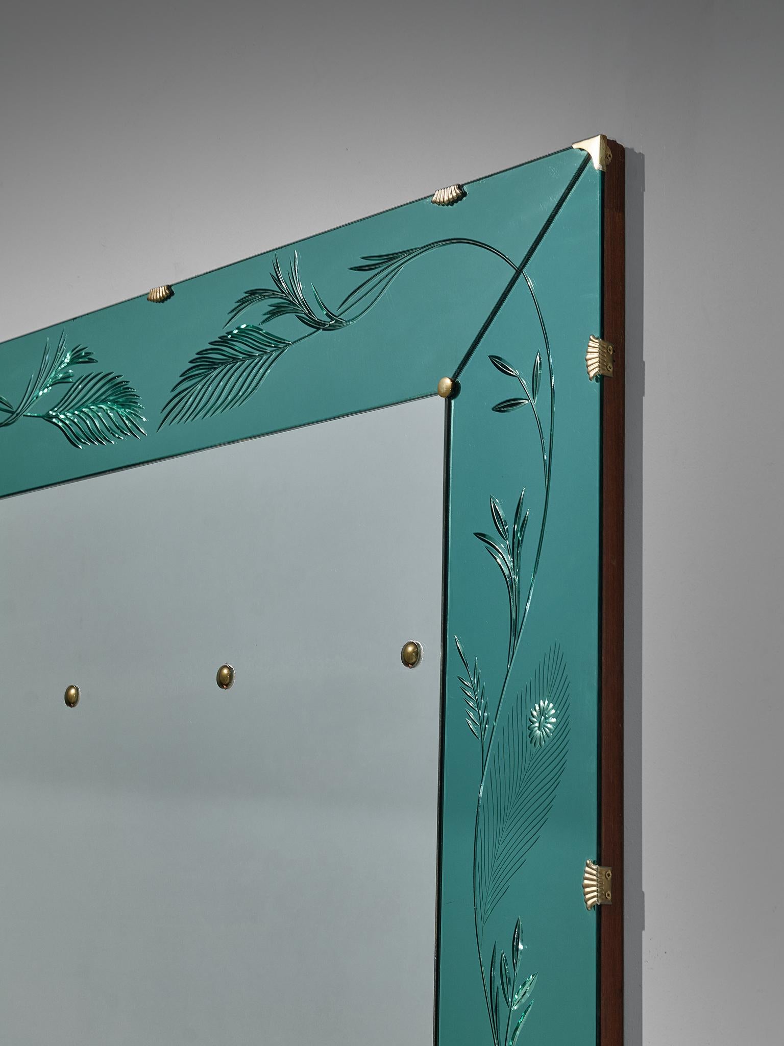 Mid-Century Modern Elegant Italian Wall Mirror with Turquoise Ledge For Sale