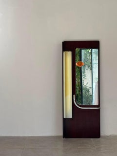 Italian Wall Mirror with Integrated Light, Wood & Chrome, 1970s