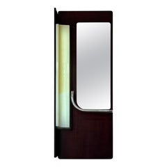Italian Wall Mirror with Integrated Light, Wood & Chrome, 1970s