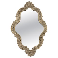 Specchio da parete italiano con cornice color argento, motivi floreali, anni '20