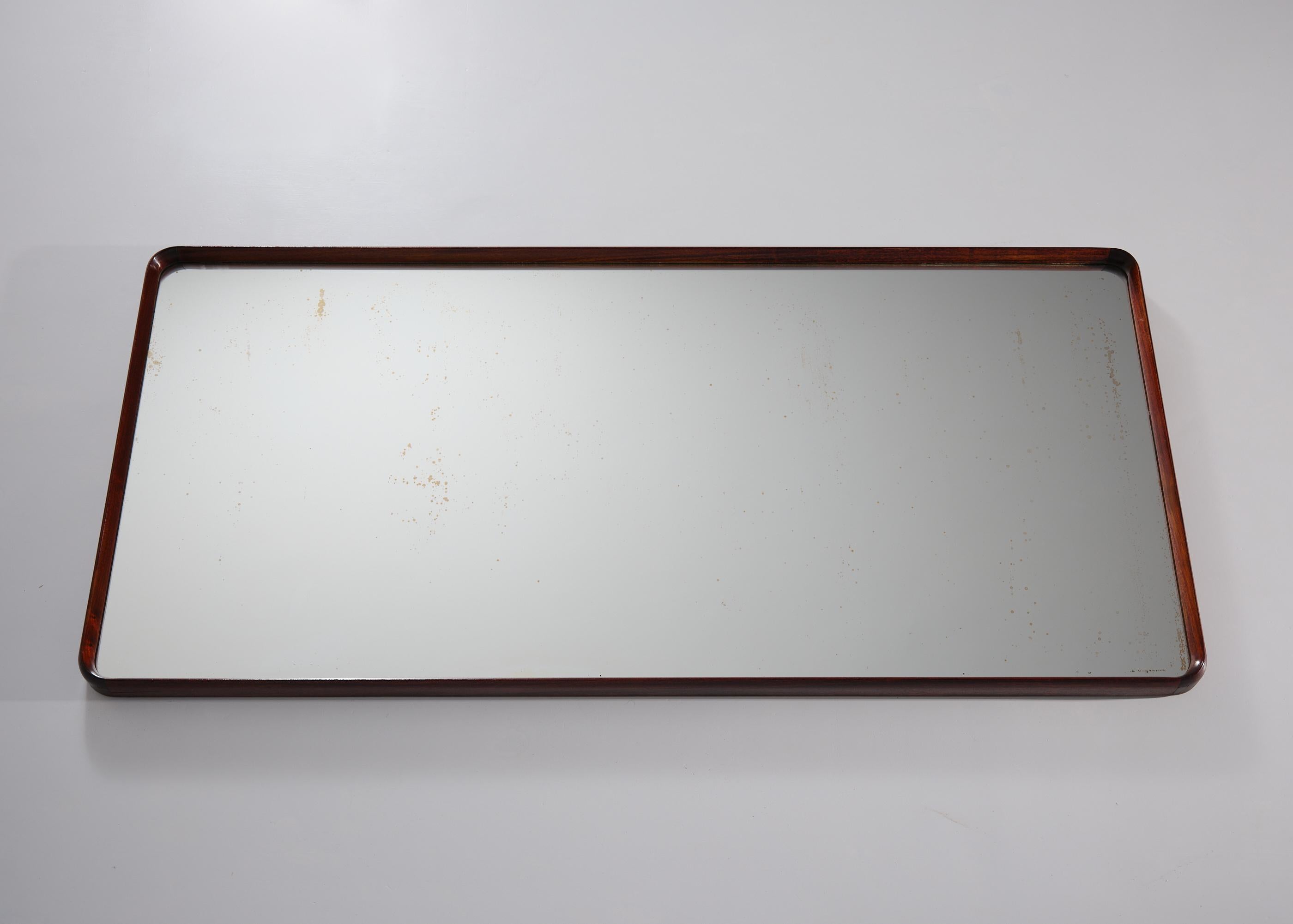 Glass Italian Wall Mirror with Wooden Frame , 1950s