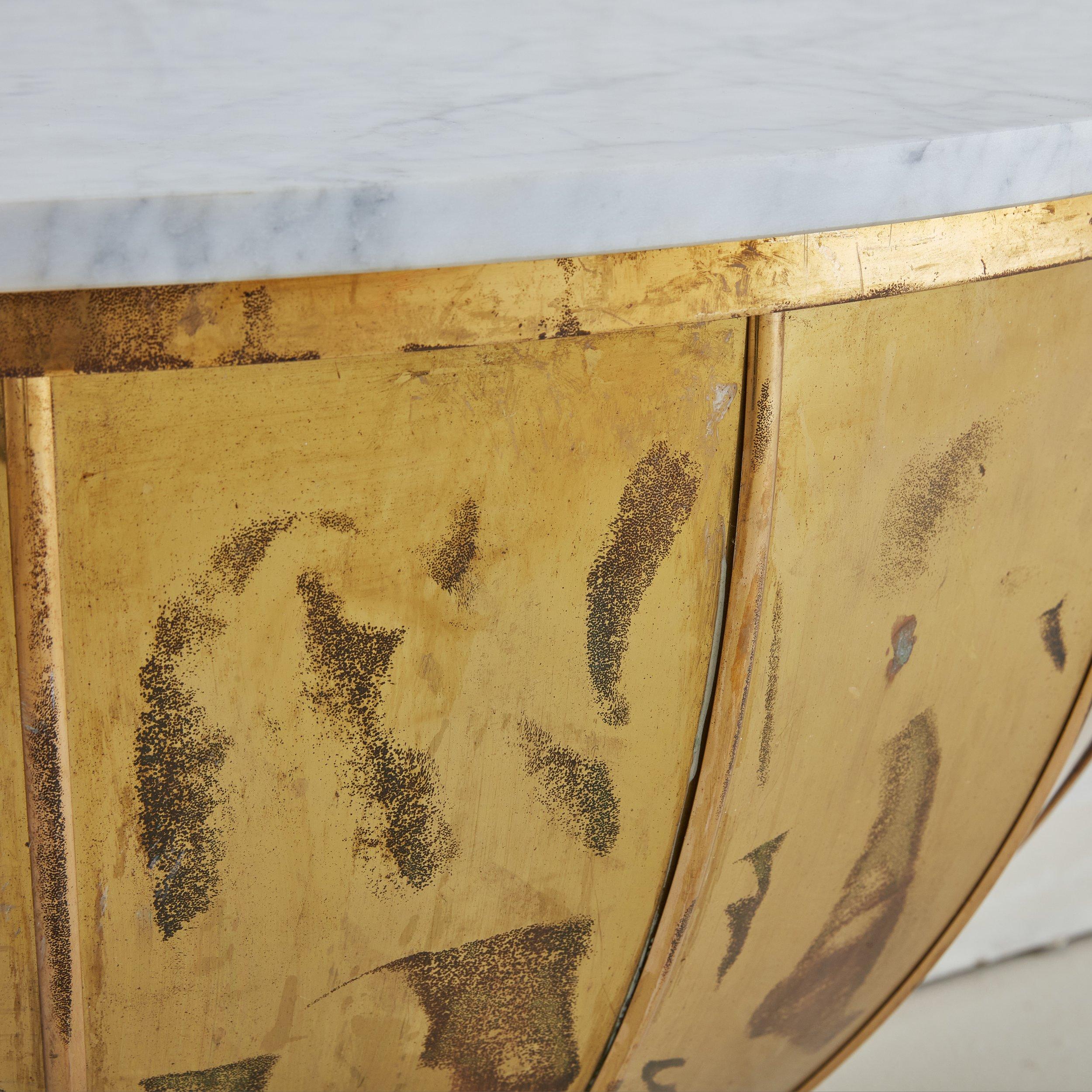 Italian Wall Mounted Demilune Brass Console with Carrara Marble Top- 2 Available For Sale 3