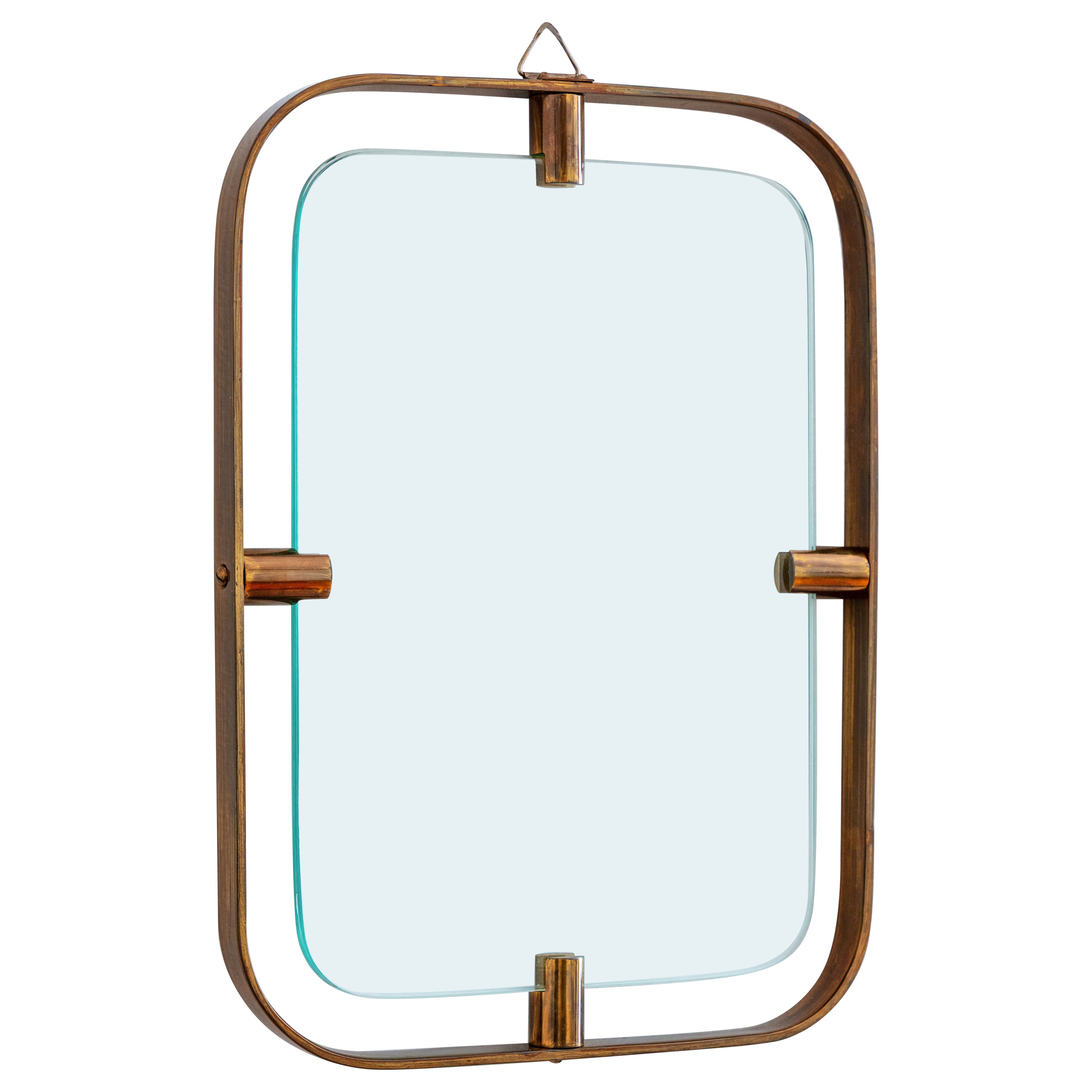 Italian Wall-Mounted Floating Picture Frame in Solid Brass, Fontana Arte, 1950s