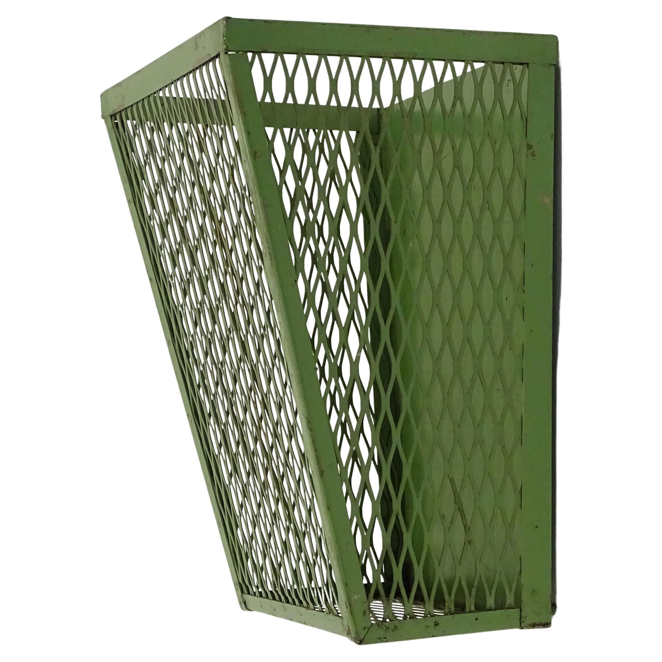Italian Wall-Mounted Green Metal Waste Basket, Mid-20th Century
