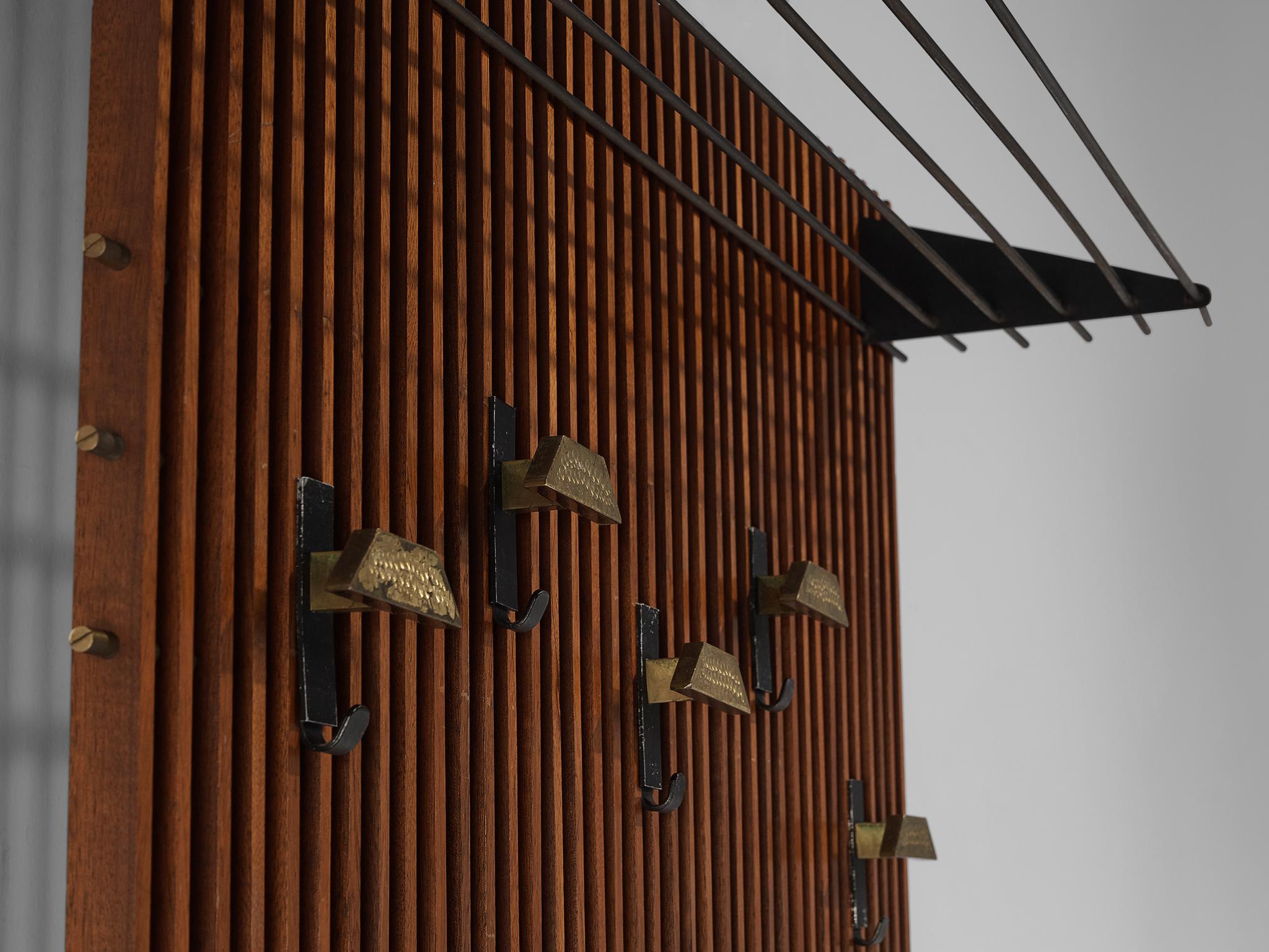Mid-Century Modern Italian Wall-Mounted Hall-Stand in Mahogany with Five Hangers