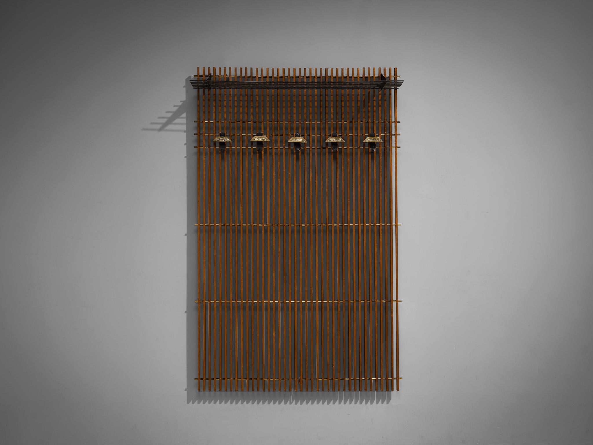 Italian Wall-Mounted Hall-Stand in Mahogany with Five Hangers In Good Condition In Waalwijk, NL