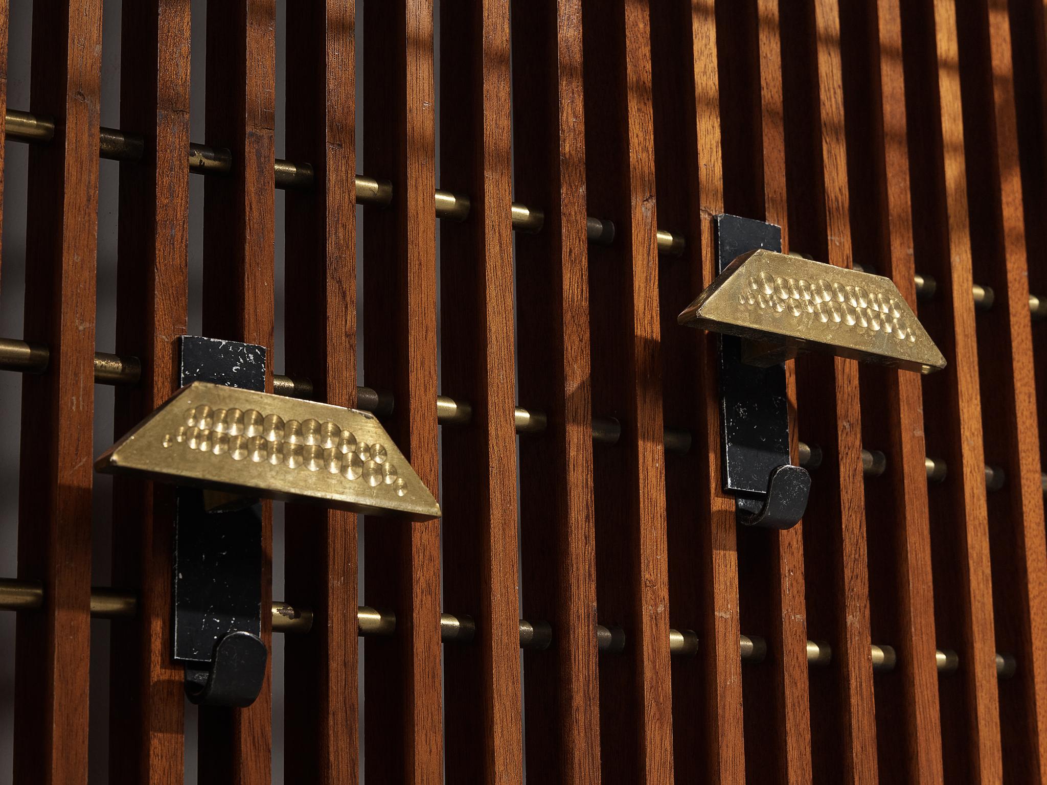 Mid-20th Century Italian Wall-Mounted Hall-Stand in Mahogany with Five Hangers
