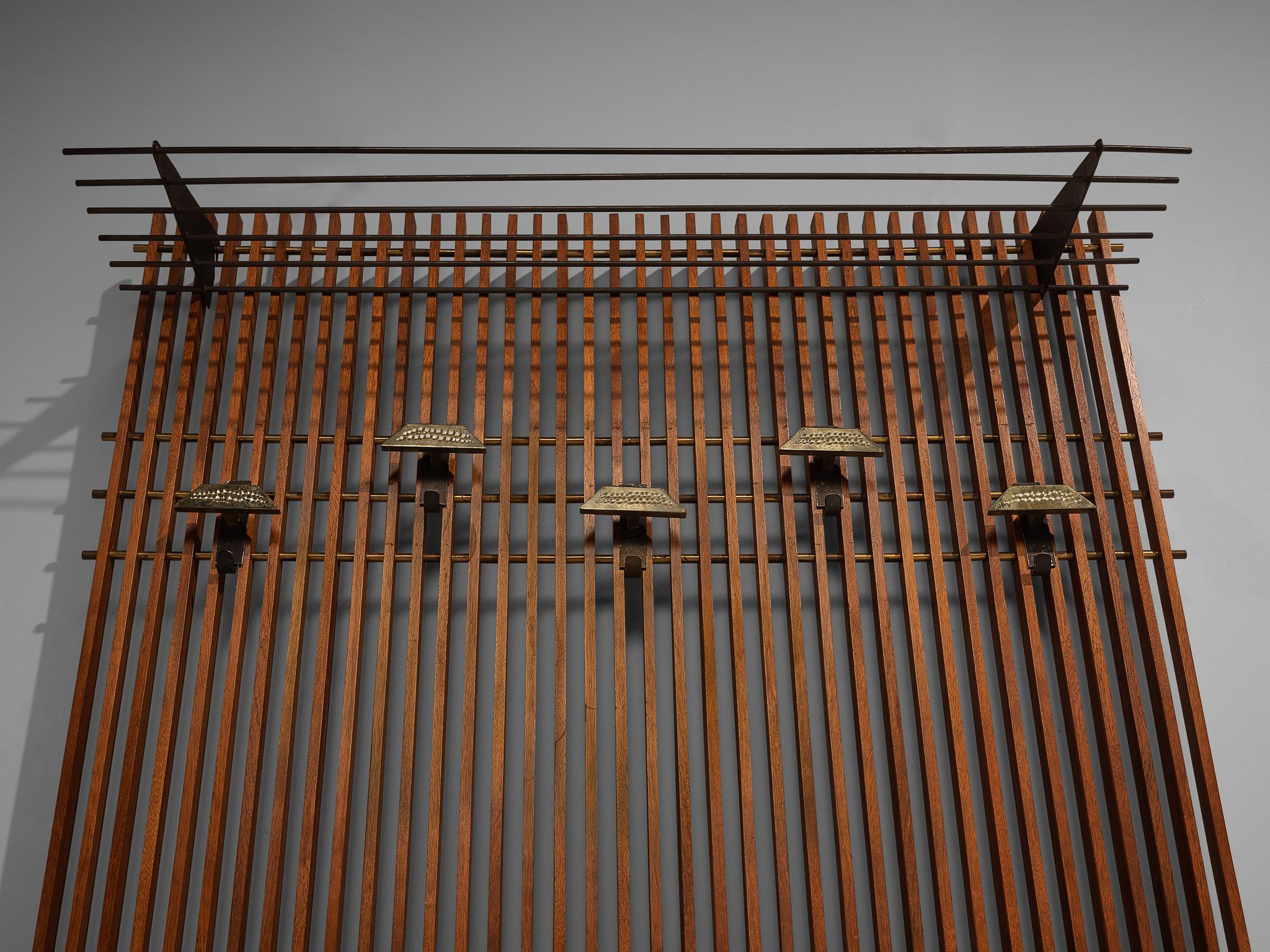 Metal Italian Wall-Mounted Hall-Stand in Mahogany with Five Hangers