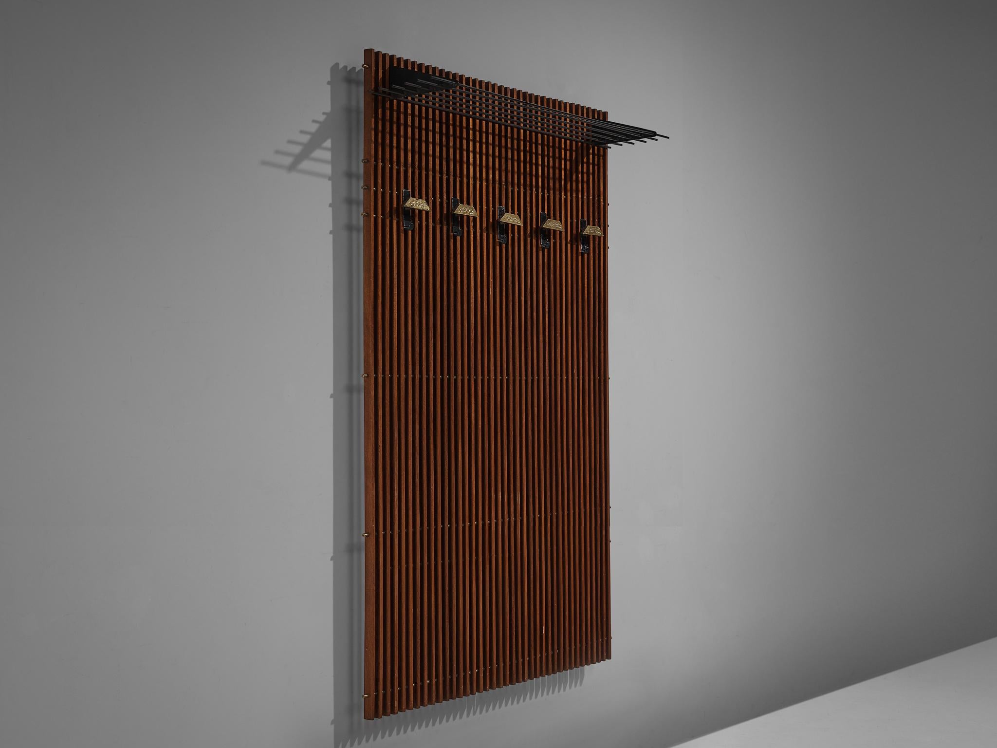 Italian Wall-Mounted Hall-Stand in Mahogany with Five Hangers 1