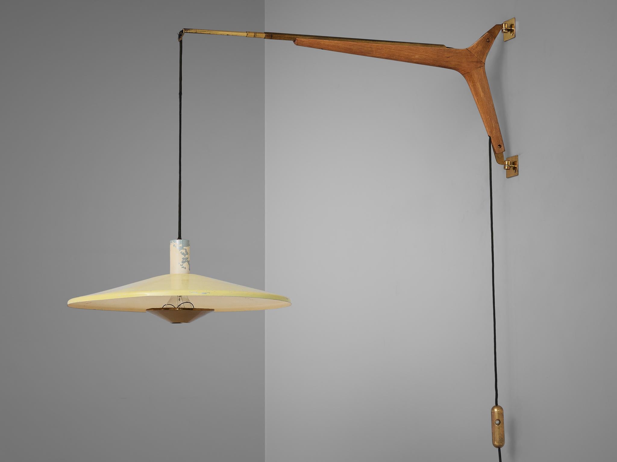 Italian Wall-Mounted Pendant Lamp with Brass and Wood 1