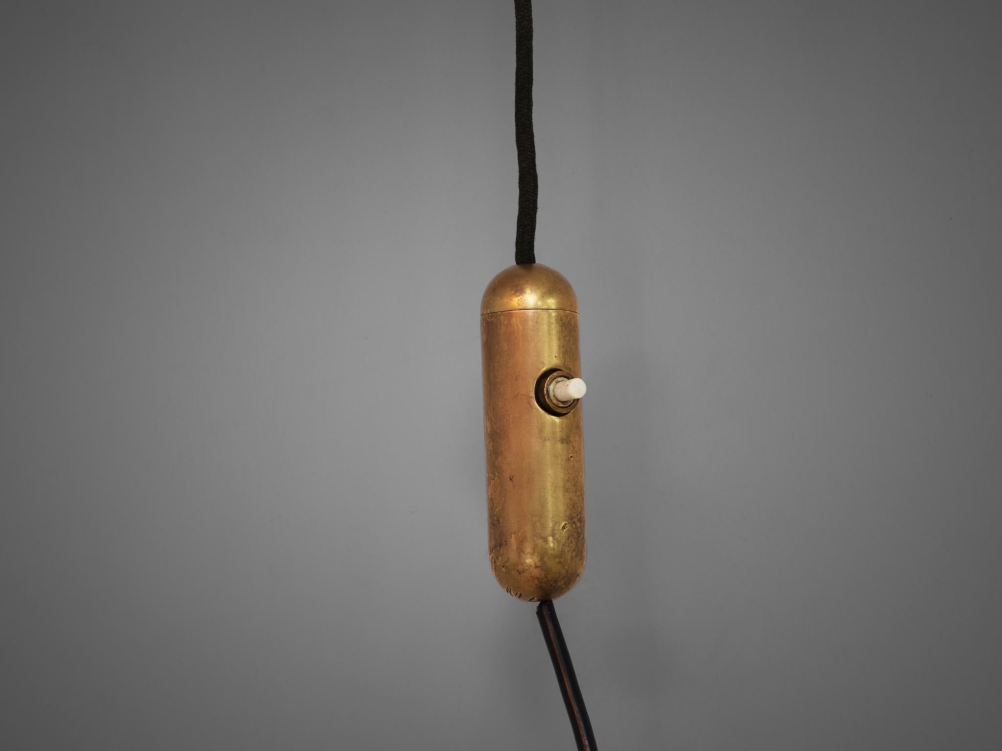 Italian Wall-Mounted Pendant Lamp with Brass and Wood In Good Condition In Waalwijk, NL