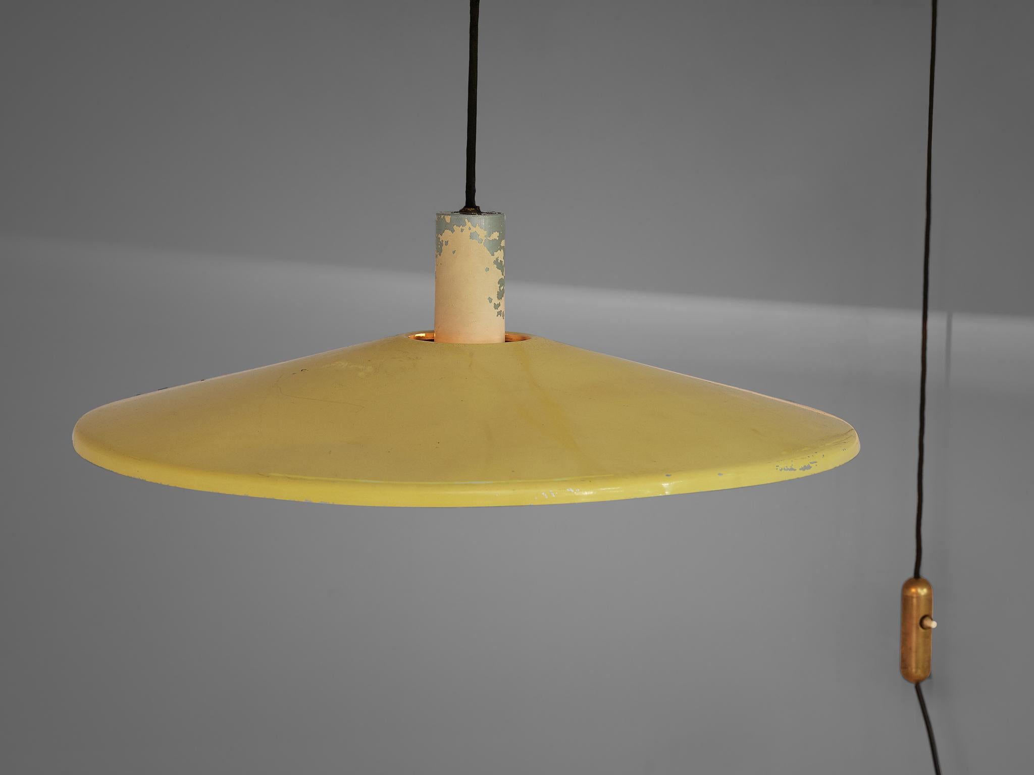 Mid-20th Century Italian Wall-Mounted Pendant Lamp with Brass and Wood