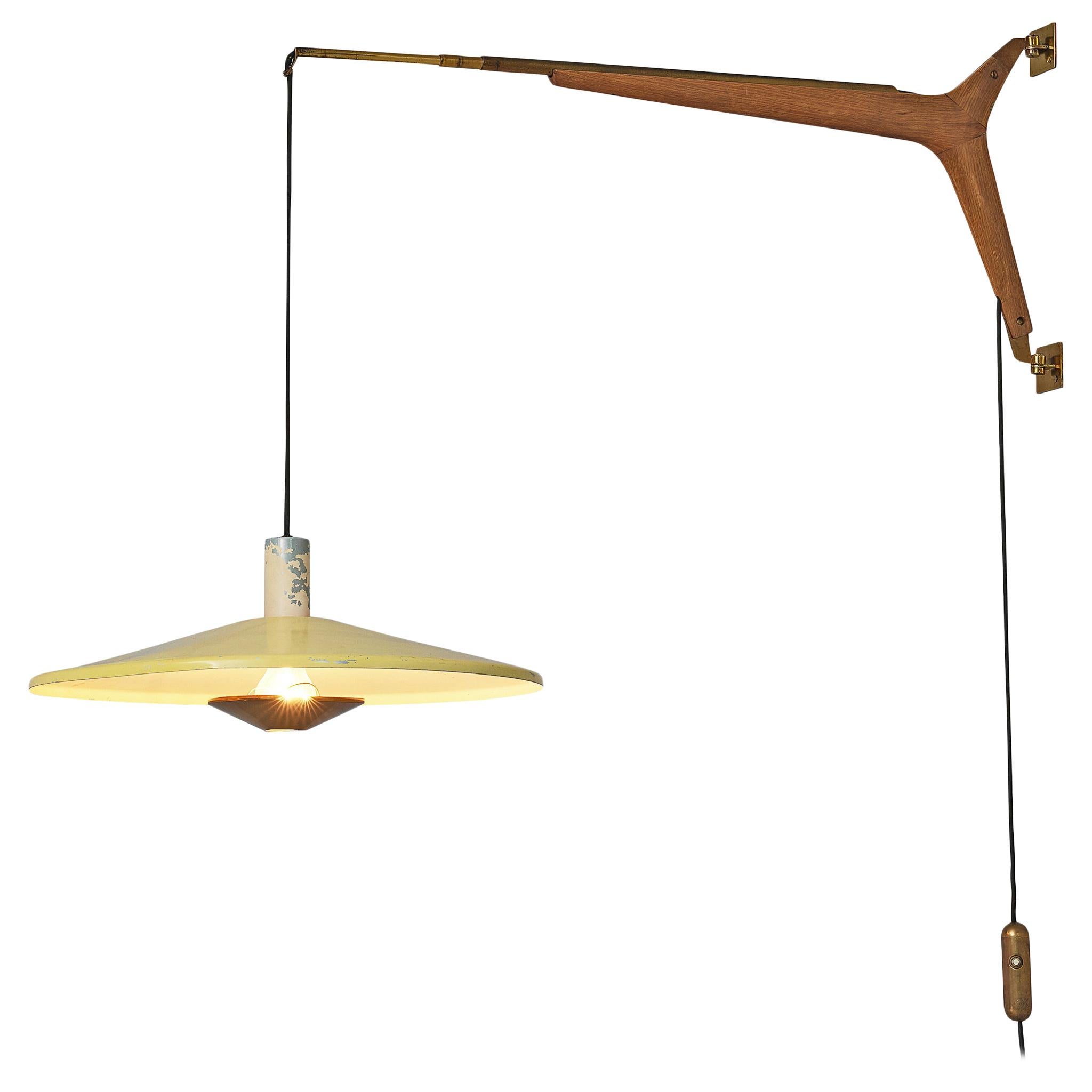 Italian Wall-Mounted Pendant Lamp with Brass and Wood