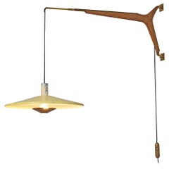 Italian Wall-Mounted Pendant Lamp with Brass and Wood