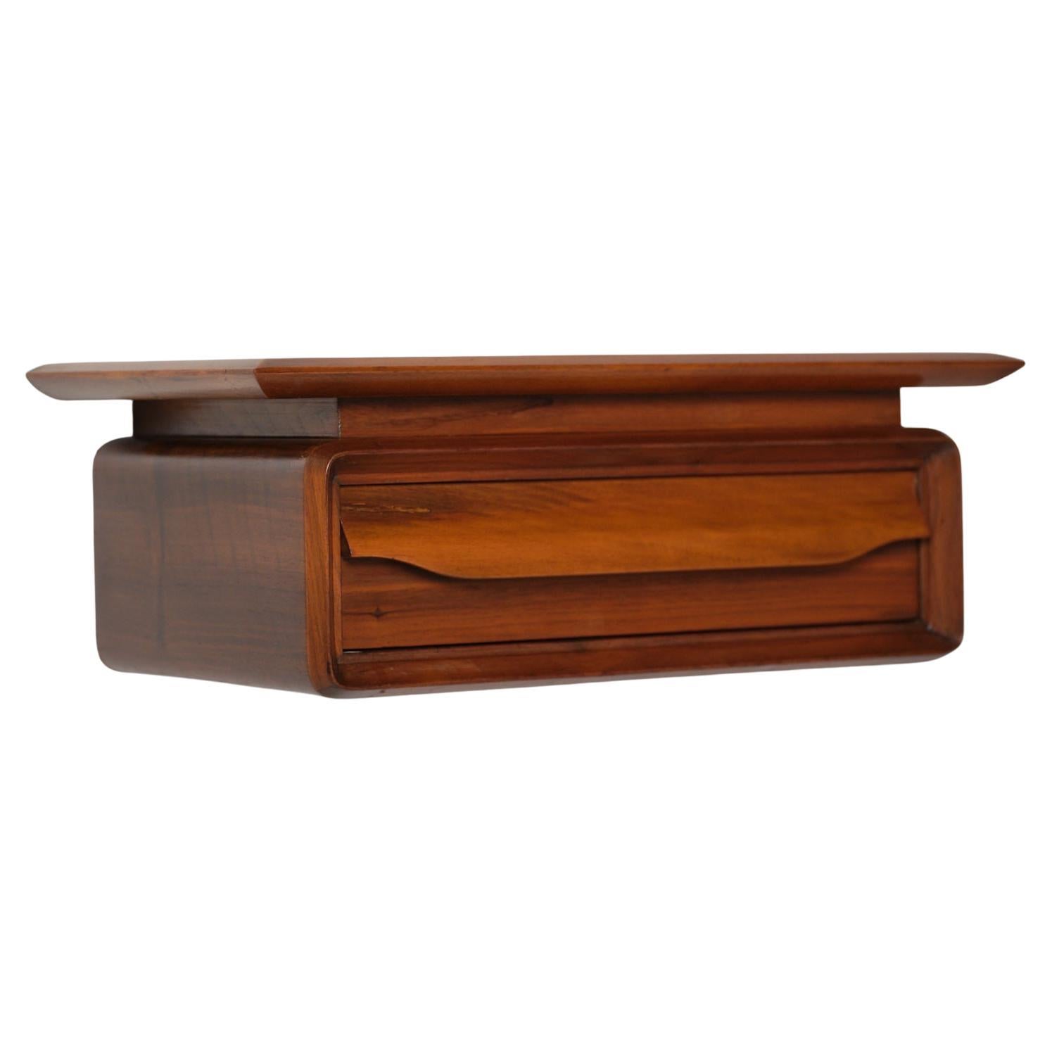 Italian Wall-Mounted Wooden Nightstand with Single Drawer For Sale