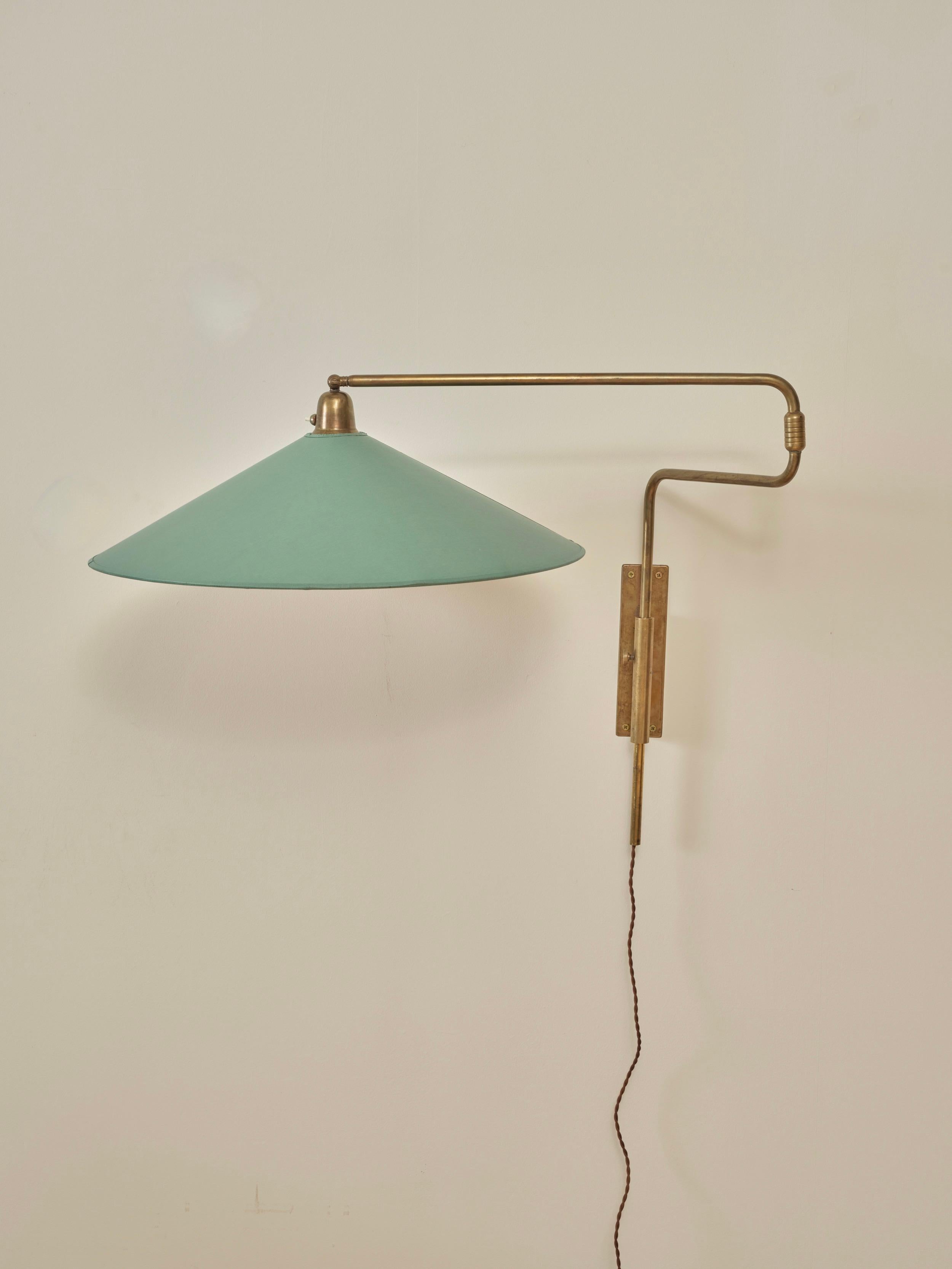Italian Wall Sconce by Azucena, circa 1950s, featuring a large cloth shade and brass hardware.

