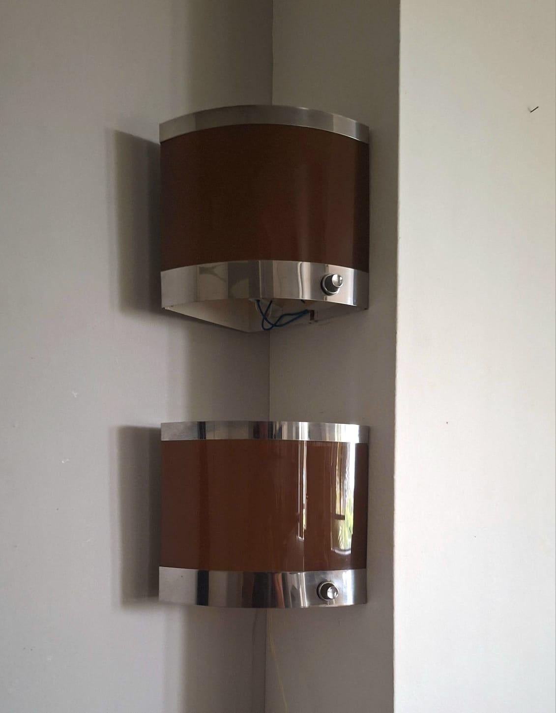 Mid-Century Modern Italian Wall Sconces for the Corner from 1970 s For Sale